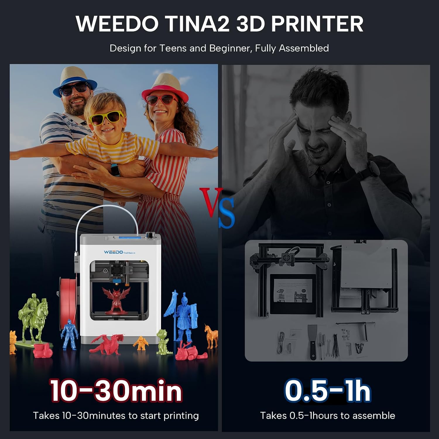 Tina2 Mini 3D Printers with PLA Filament 1KG (4 * 250G) - Silk Copper/Gold/Sliver/Bronze