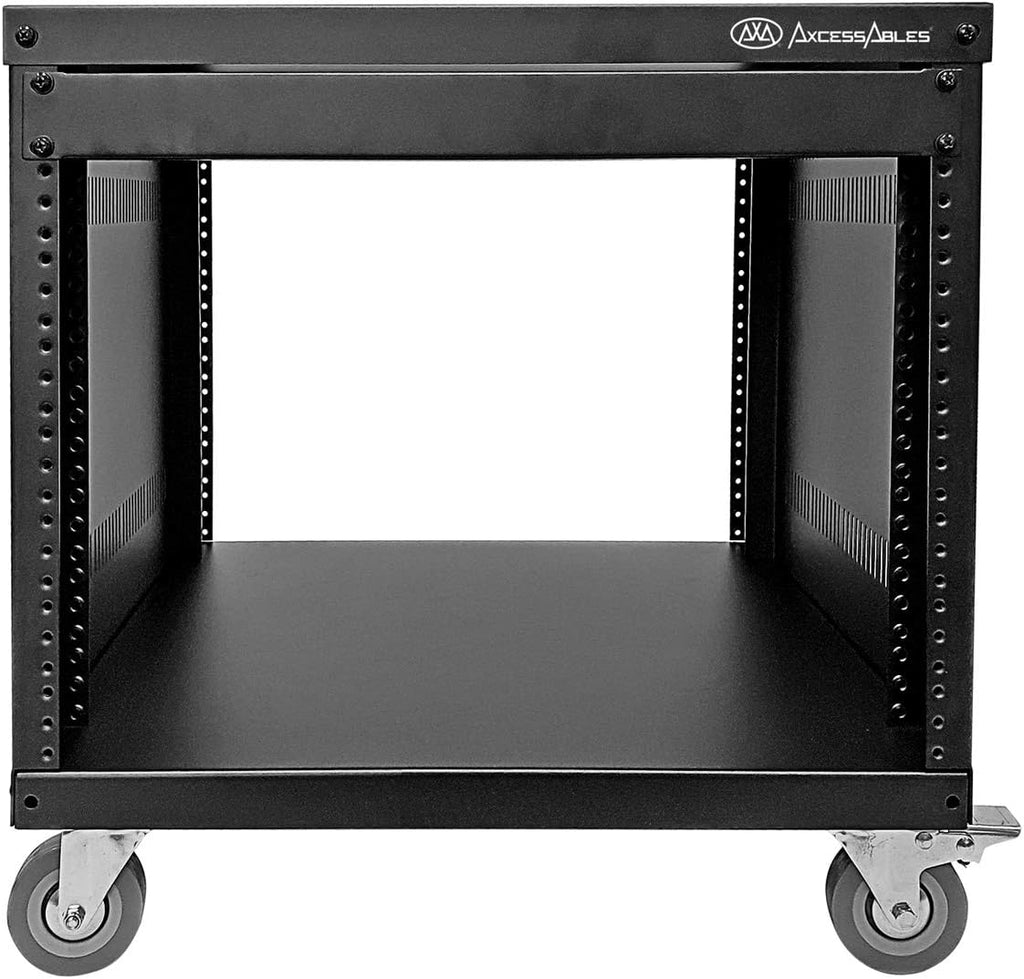 AxcessAbles 8U 19' Homelab Server Rack | 550-LB Capacity | Open Frame with Removable Side Panels | Rolling Rack Cabinet w/Locking 3' Casters | Network, AV & Studio Gear | Includes 5mm & 6mm Screws