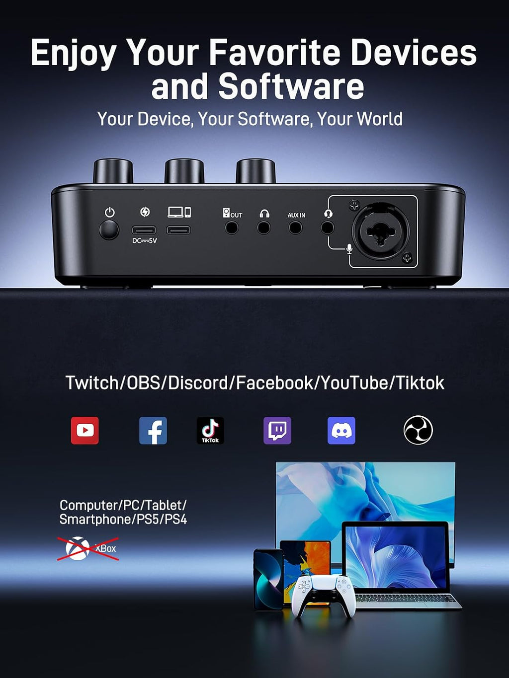 MAONO Gaming Streaming Equipment Bundle: Audio Interface Mixer and XLR Dynamic Mic RGB Noise Reduction Live Streaming Podcasting MaonoCaster PD200XS&G1 NEO