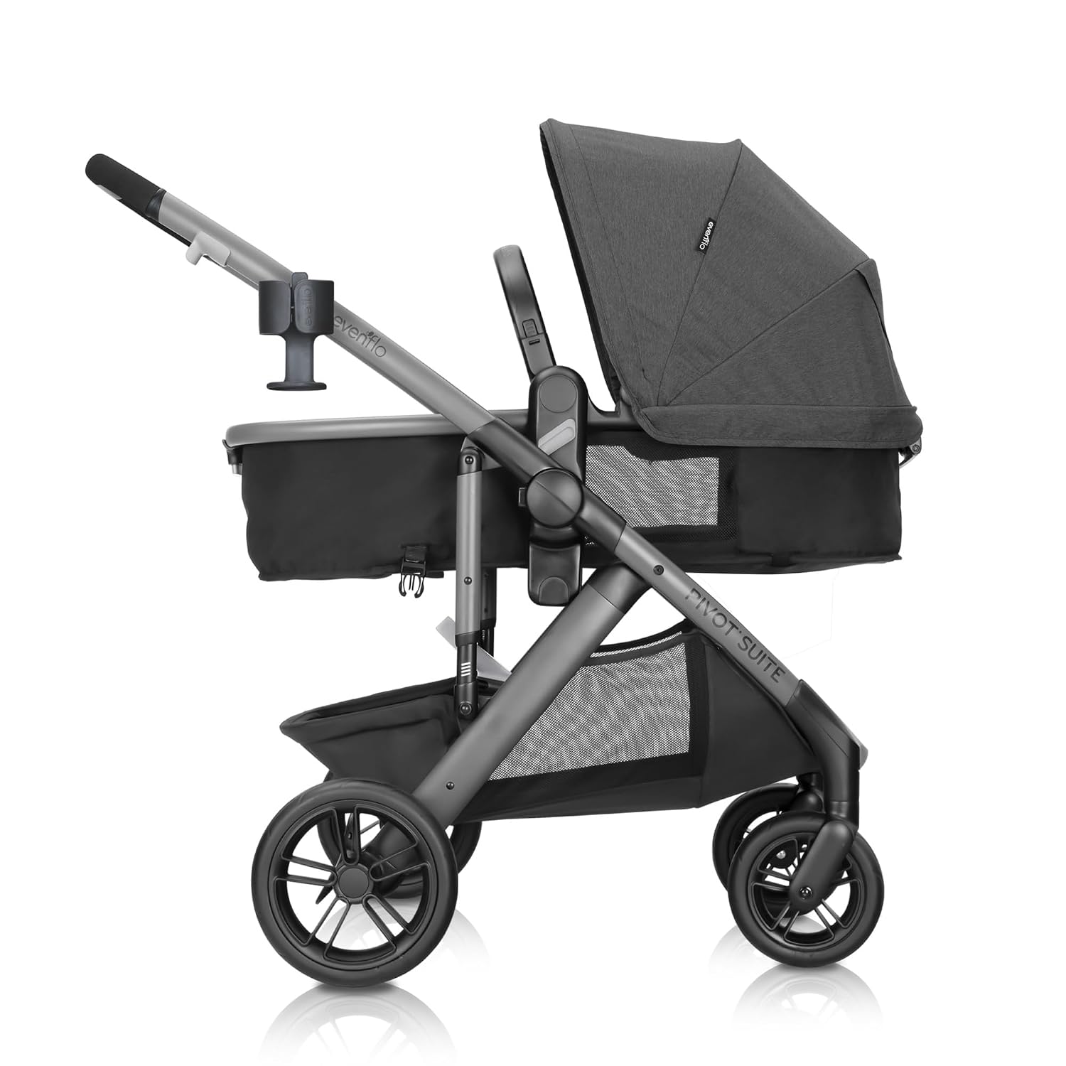 Evenflo Pivot Suite Modular Travel System with LiteMax Infant Car Seat, Devon Gray