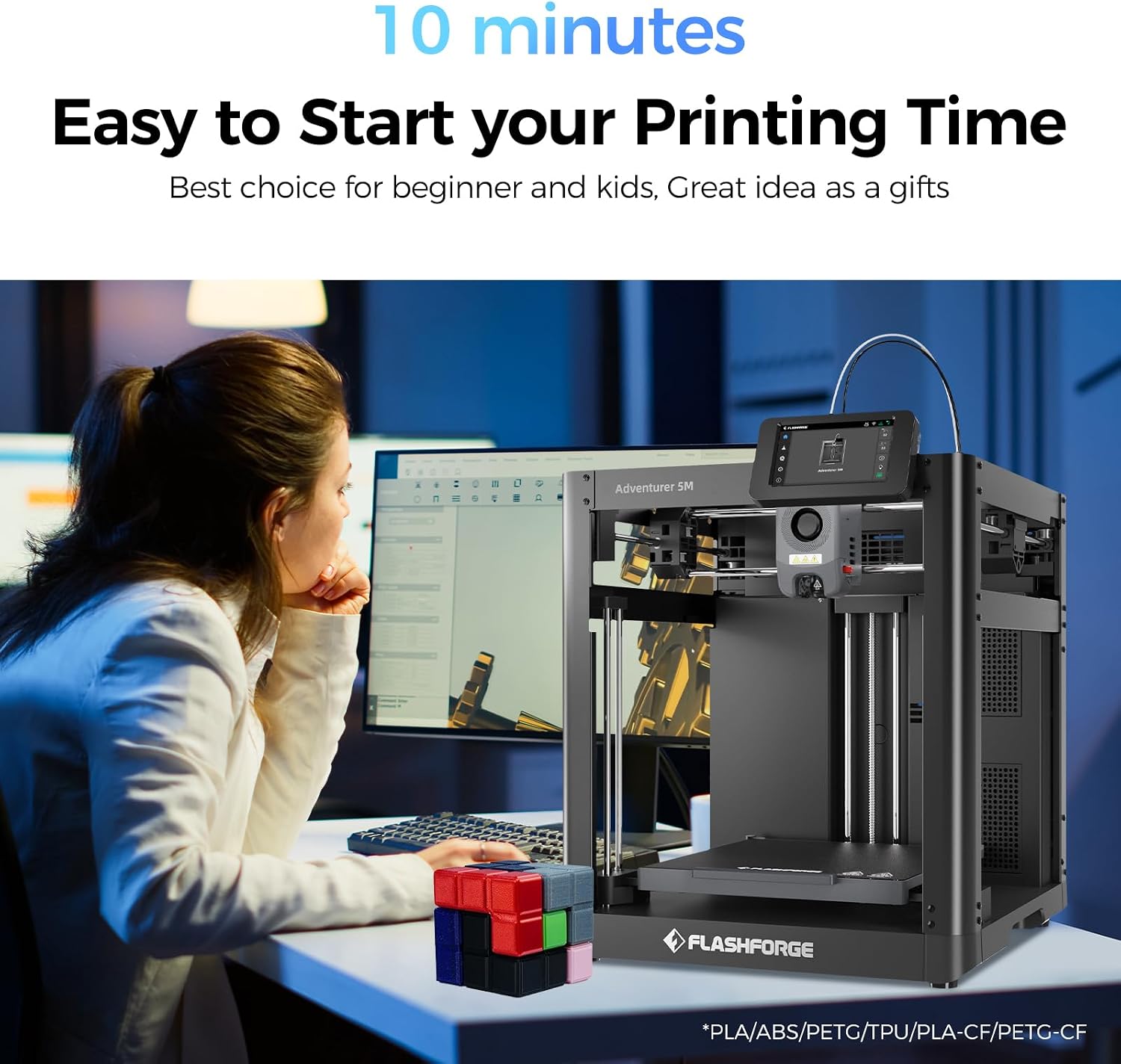 FLASHFORGE Adventurer 5M 3D Printer, 600mm/s Max High-Speed FDM 3D Printers with Auto Leveling, 280°C Direct Extruder with 3S Detachable Nozzle, Core XY All Metal Structure, Print Size 220x220x220mm