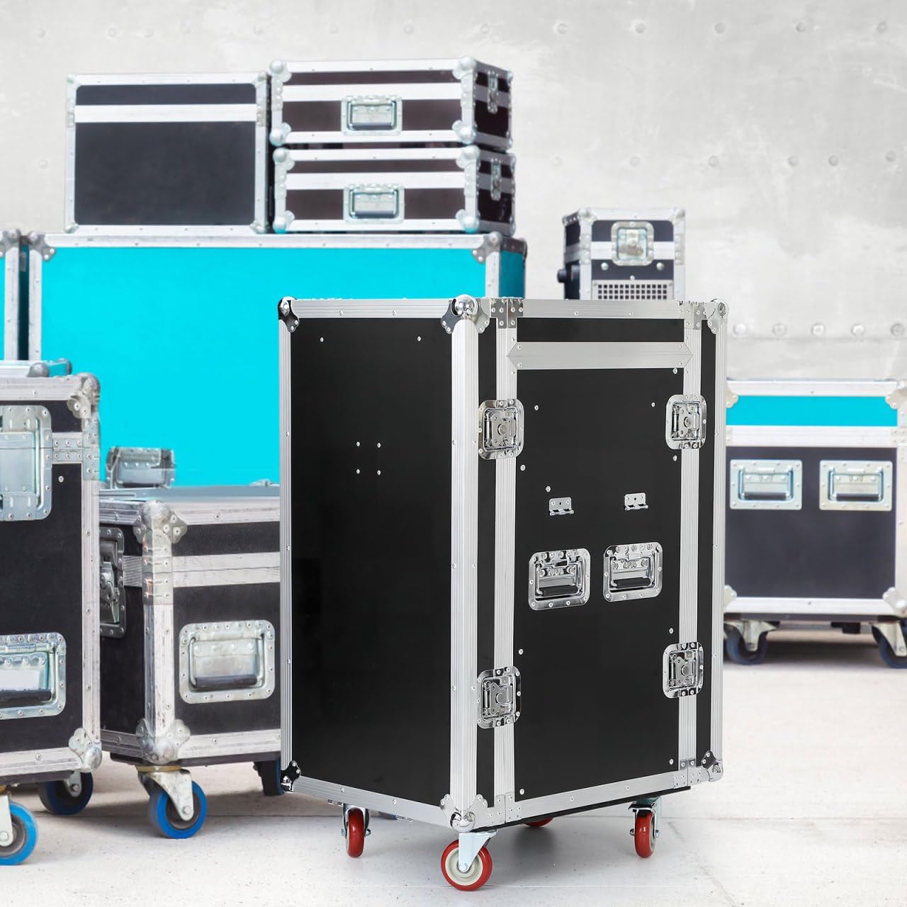 16U Dj Audio Rack, Recording Studio Rack with Top Mixer Workbench, 4 Casters,Two Foldable Dj Bench and Sliding Drawer for Stage Performance and Equipment Storage 38.18 * 28.34 * 20.86in