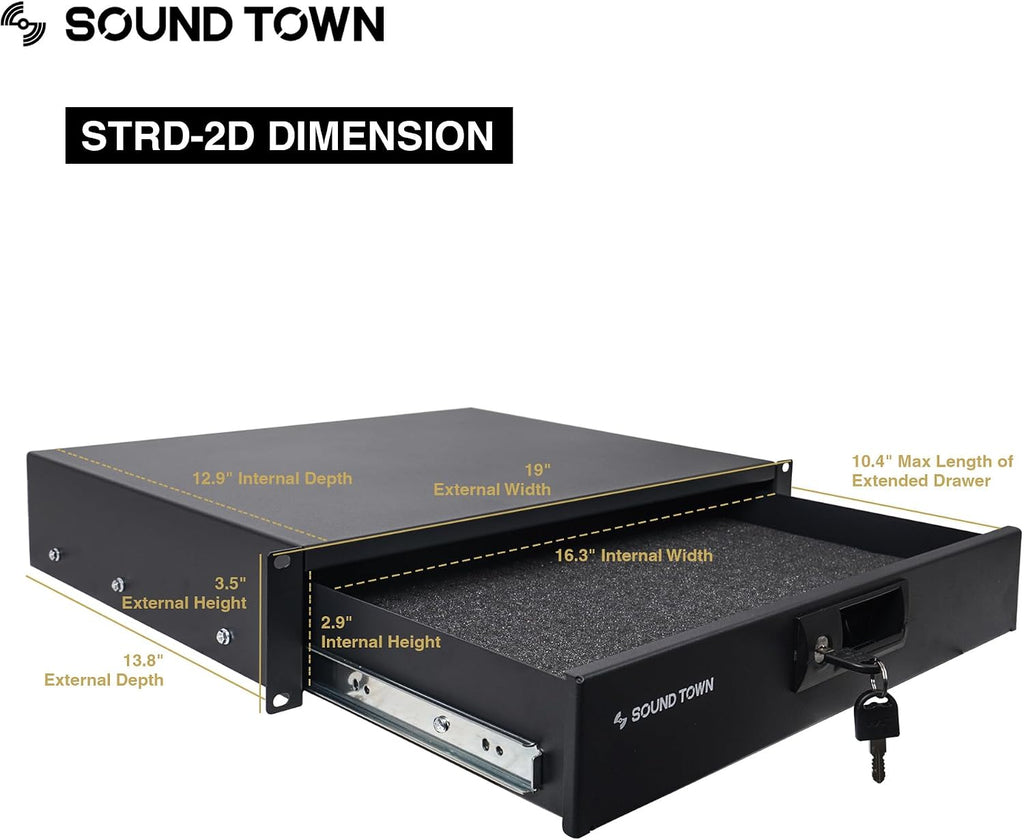 Sound Town Shock Mount 12U ATA Rack Case with 2U Drawer, 21' Rackable Depth, Casters - Pro Tour Grade (STRC-SP12D2)