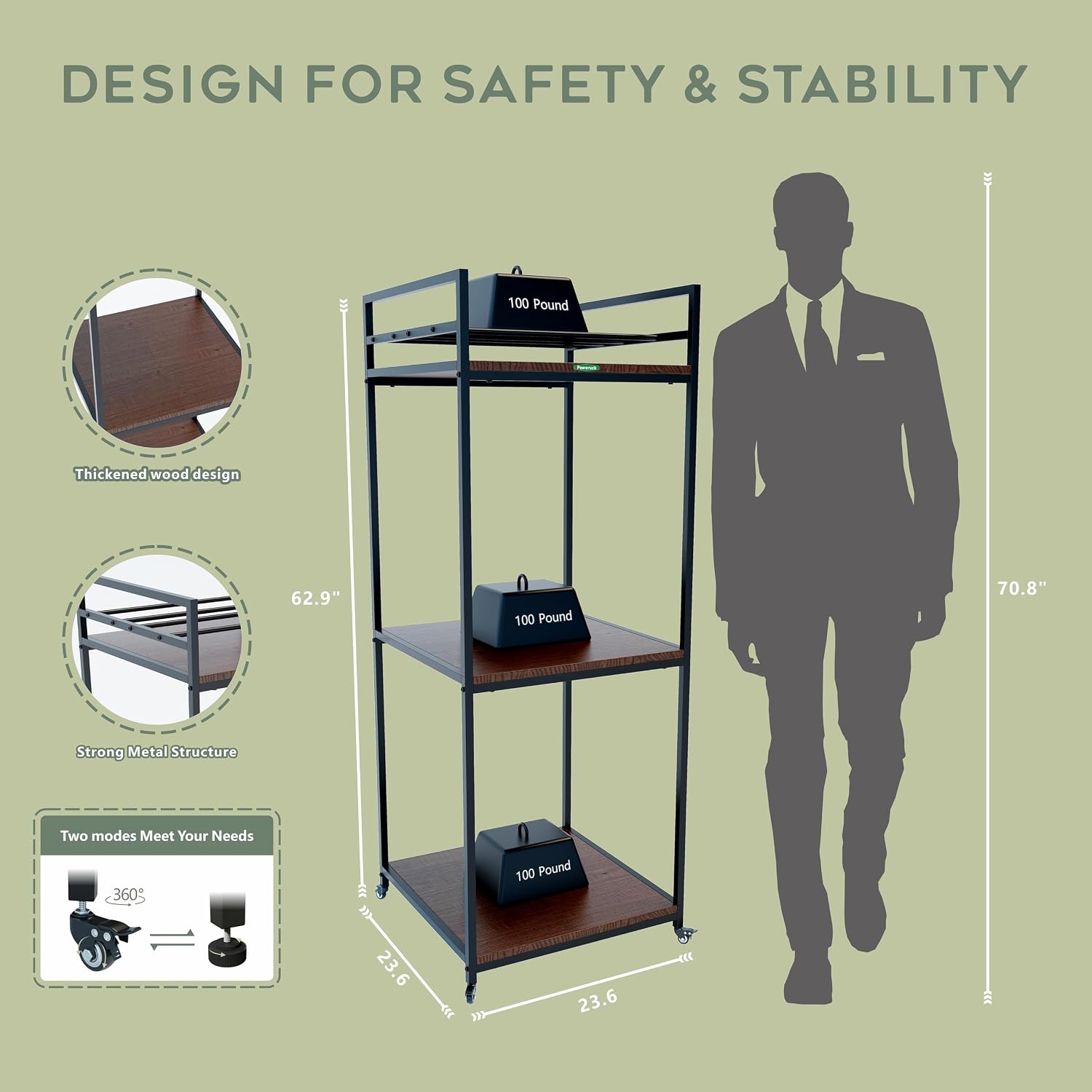 PT2 Ultimate Large 3D Printer Storage Solution, Heavy-Duty 3-Tier Stand & Filament Organizer Rack for Biggest Printers on Wheels