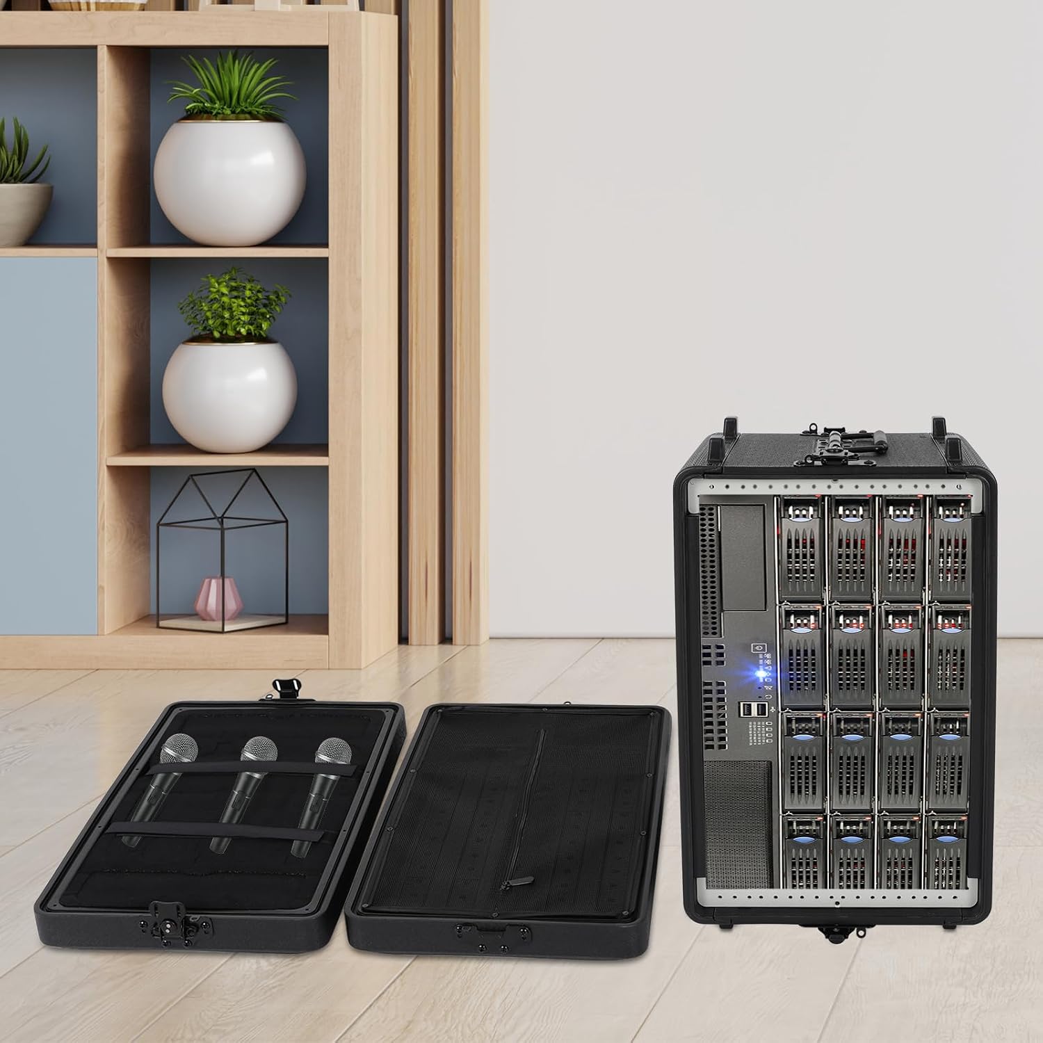 6U Rack Case, Dust-Proof 6U Rack Case with Microphone Storage Compartments, Countertop Rectangular 6U Rack Case with Practical Handle for Equalizers, Amplifiers, Speakers, Audio Equipment
