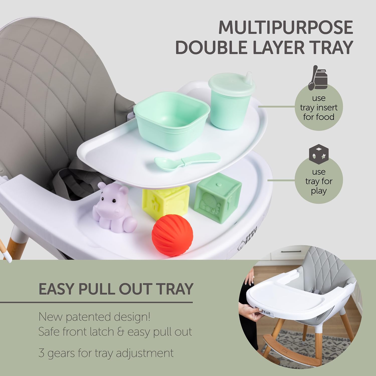 Convertible High Chair for Babies, Toddlers, Kids & Children - Wooden Highchair with Adjustable Height & Dishwasher Safe Tray - Wood Feeding & Dining Chair - Converts to Booster Seat - KoolaBaby