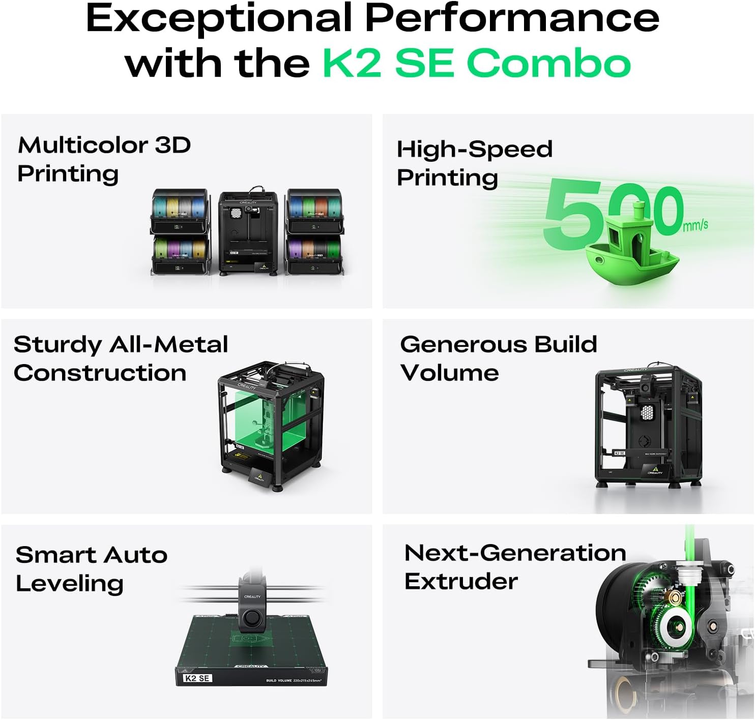 Creality K2 SE Combo 3D Printer, Support Multicolor Printing with CFS, 500mm/s High-Speed, Smart Auto Leveling, Solid Metal Build Frame, Fully Assembled, Next-Gen Extruder, 220×215×245 mm Build Volume