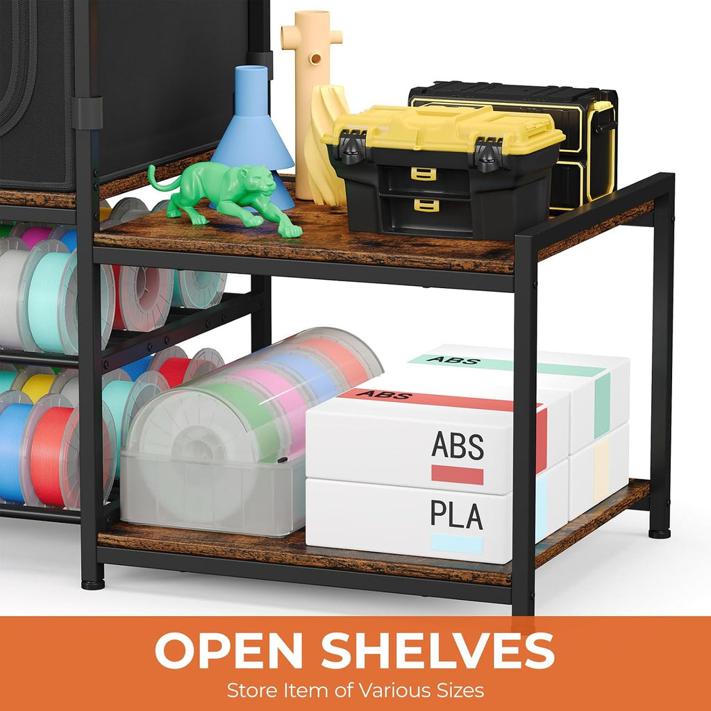 ikkle 3D Printer Cabinet with Dustproof & Noise Reducing Enclosure — Heavy Duty Filament Storage Stand with Protective Cover for Home Office, Studio Workshop