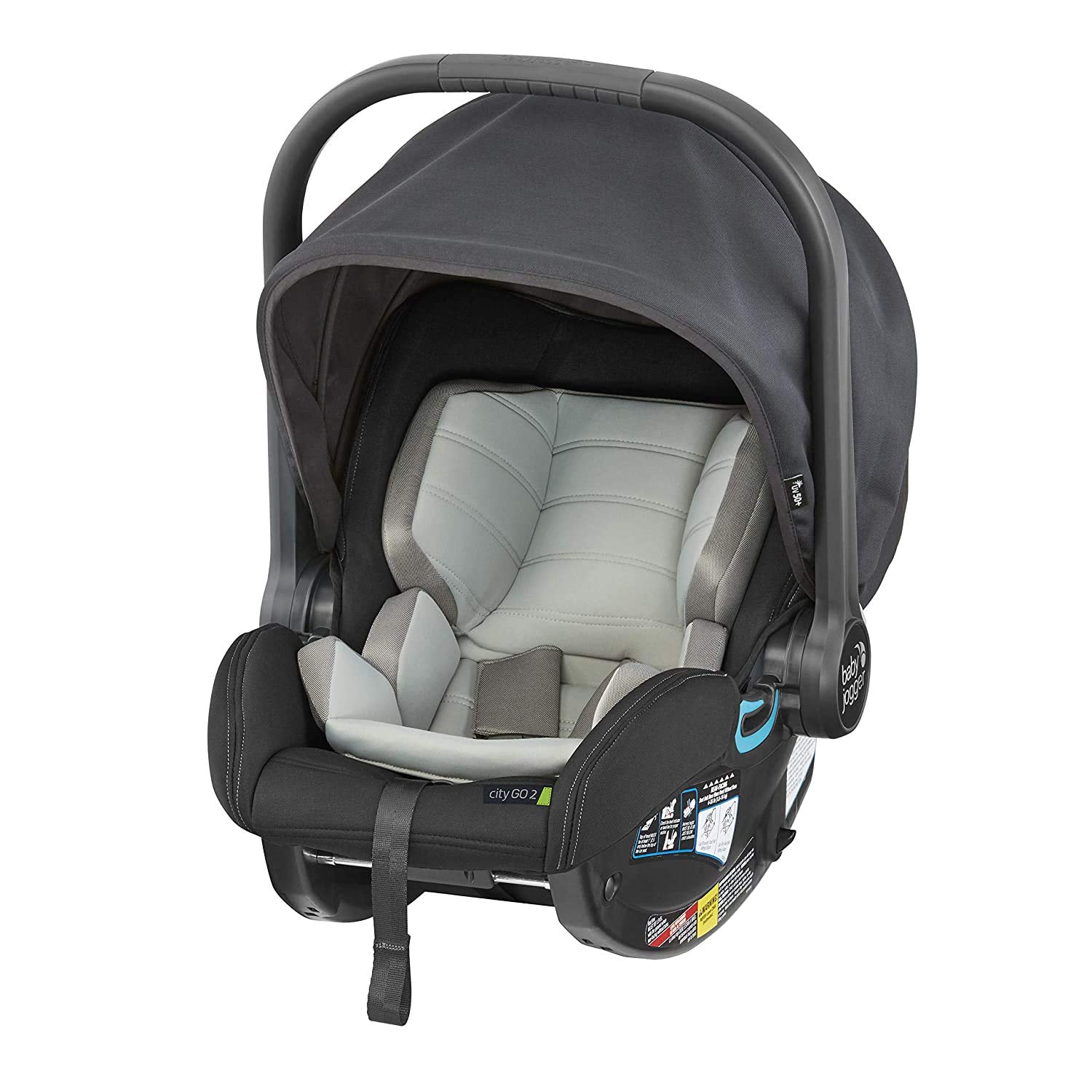 Baby Jogger® City Go 2 Infant Car Seat, Baby Travel Car Seat, Included RapidLock Carseat Base, Pike Exclusive Includes Leatherette Handlebar and Premium Fabrics, Slate