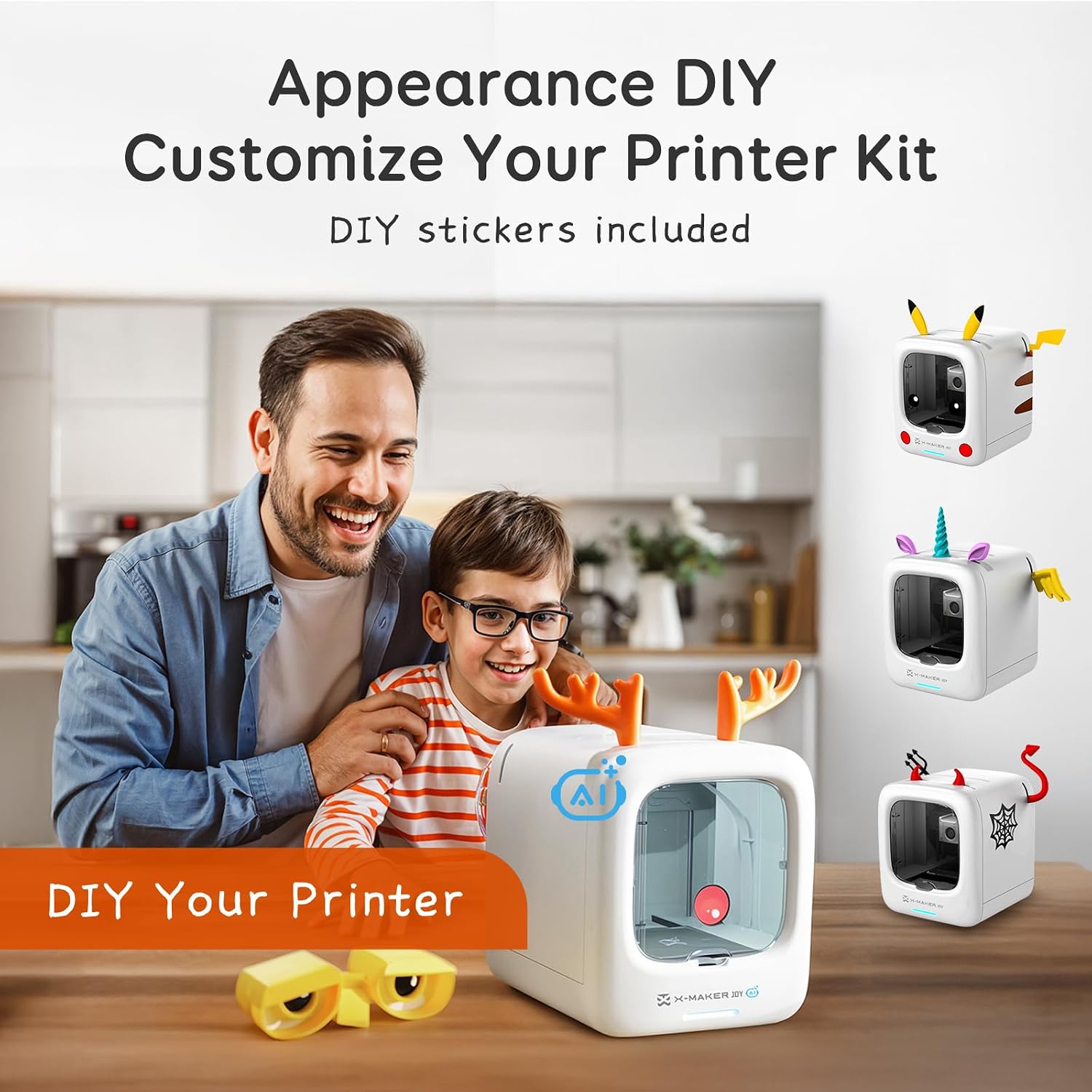 AOSEED 3D Printer for Kids, AI-Powered Fully Assembled 3D Printer with Up to 400mm/s Speed, Auto Leveling, 1500+ Models & 17+ Modules, Includes 8 PLA Filaments for Home and School Use, X-MAKER JOY AI+