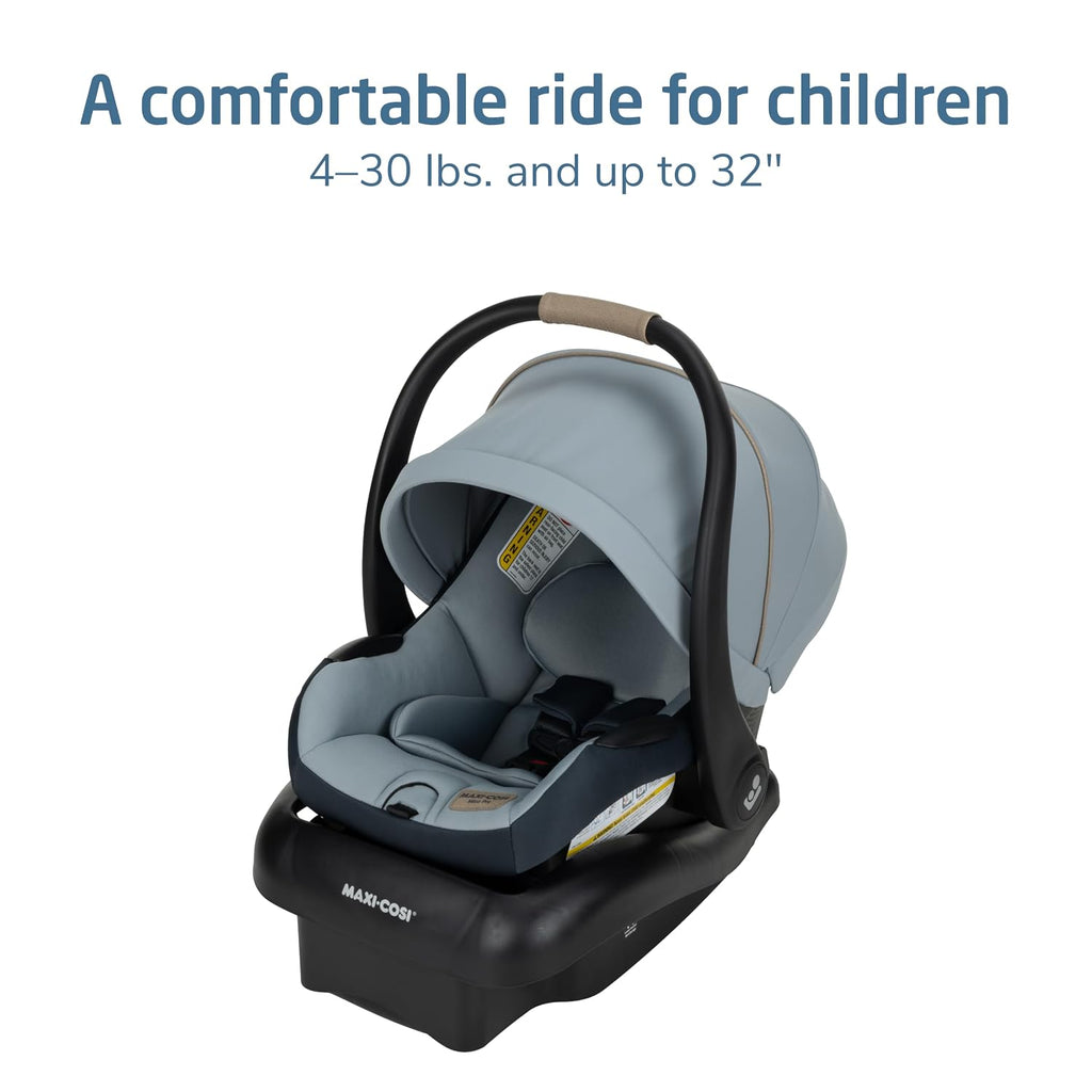Maxi-Cosi Mico Pro Baby Infant Car Seat, Ventilated Chair Design, Soft Headrest Pad, Easy-Install Latch, Adjustable Belt Guide, 3-Position Base, Stroller-Ready, Fits 4-30 lbs, up to 32 in, Seascape