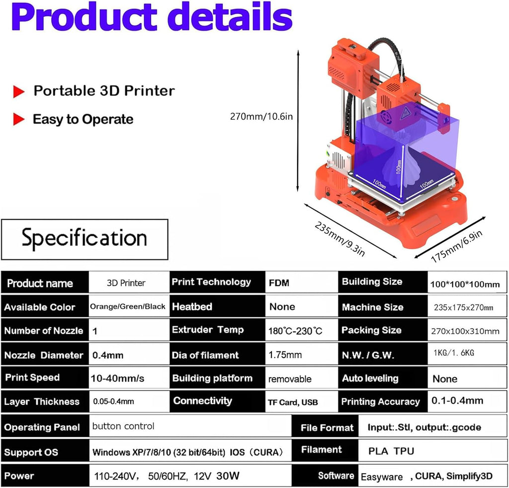 3D Printer Mini Desktop Printing Machine,Leveling-Free Printer,Uniform Heating,100X100X100mm Printing Size,for Beginners, Kids, Student Education, Gifts,Black (Red)