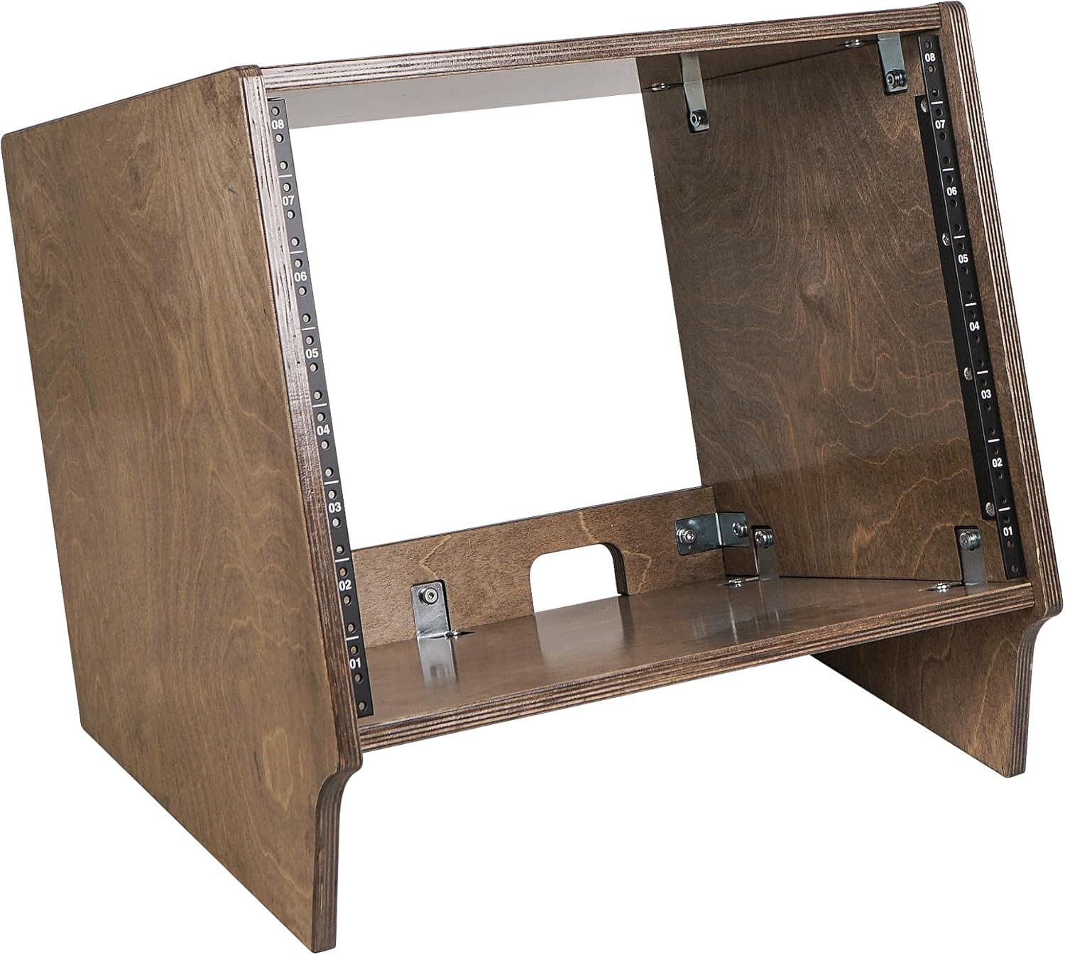 Sound Town DIY 8U Angled Desktop Turret Studio Rack with Solid Baltic Birch Plywood, Weathered Brown, Assembly Required (SDRK-8SLB)
