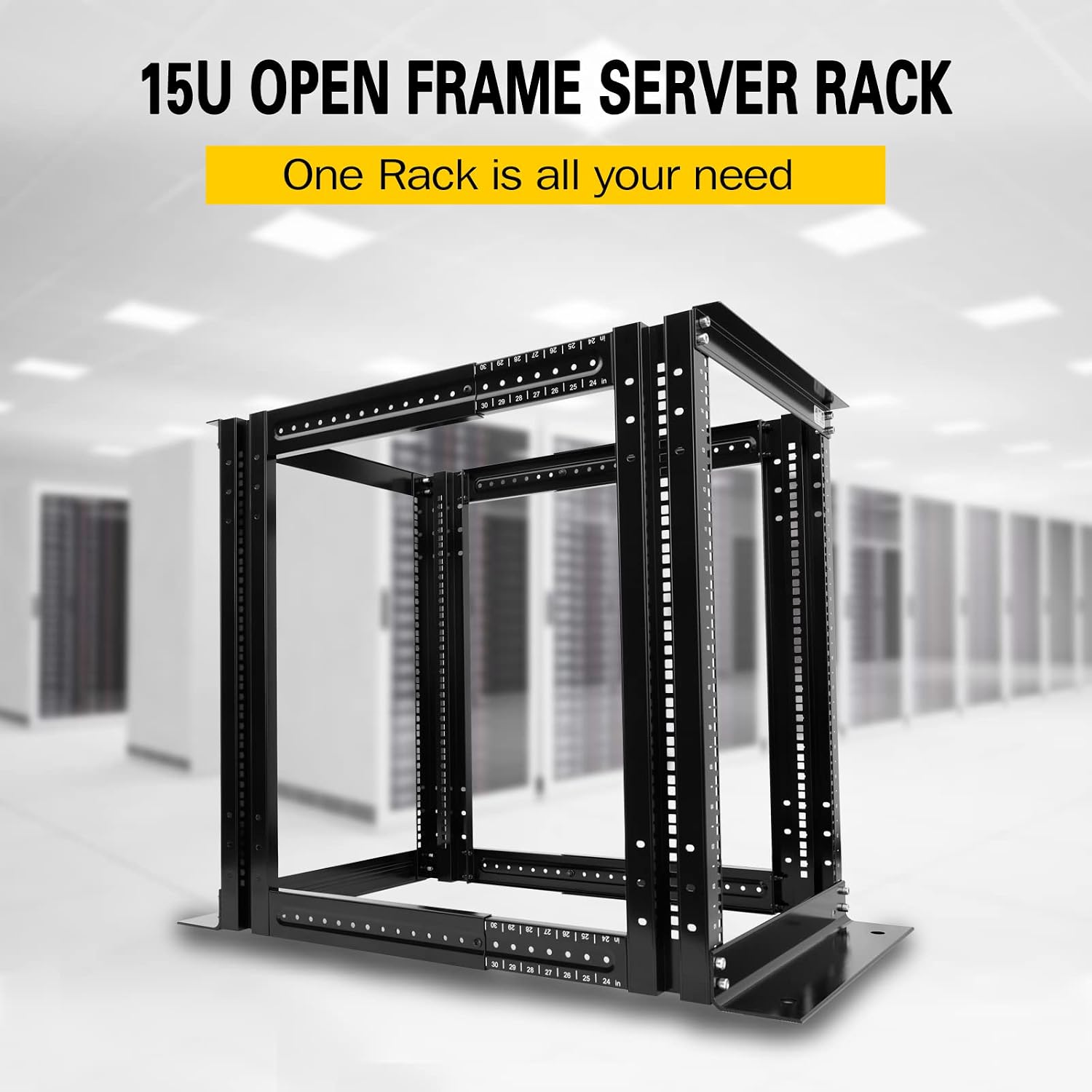 Raising ELECTRONIS 15U 4 Post Open Rack Frame Rack Enclosure 19 Inch Adjustable Depth Aluminum UL Certified