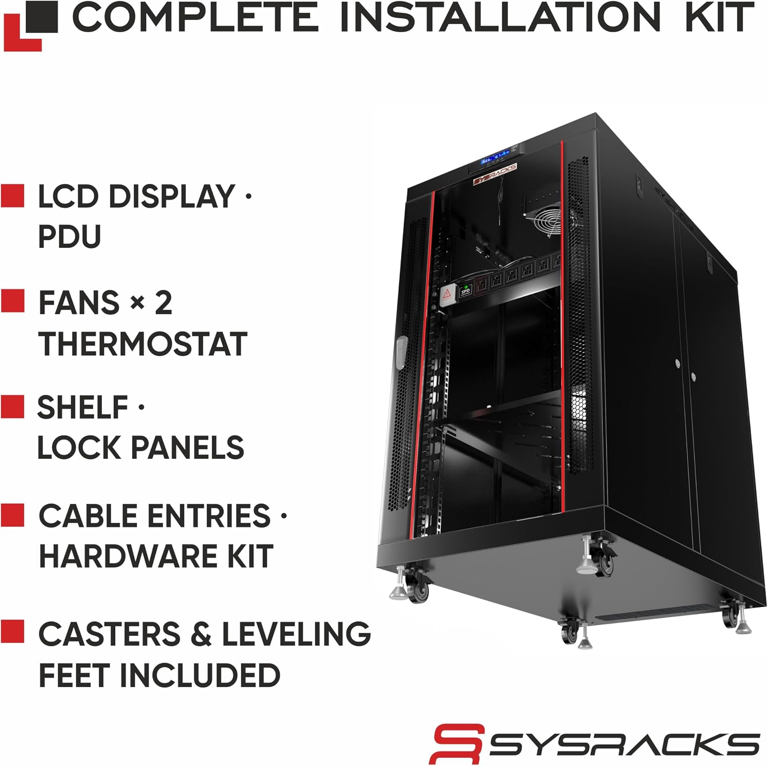 19' Server Rack Cabinet 18U – 35' Deep Network Cabinet Enclosure with Glass Door, Locking Panels, Cooling Fans, PDU & Shelf, IT Rack for Servers, Switches, AV Equipment