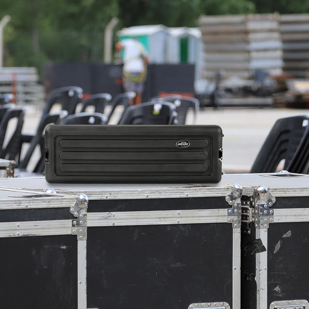 SKB Shallow Rack 3U - Roto-Molded for Durability & Impact Resistance, Waterproof & Stackable Design, with Twist Latches & Rubber Feet - Ideal for Secure Equipment Storage & Transport, Black