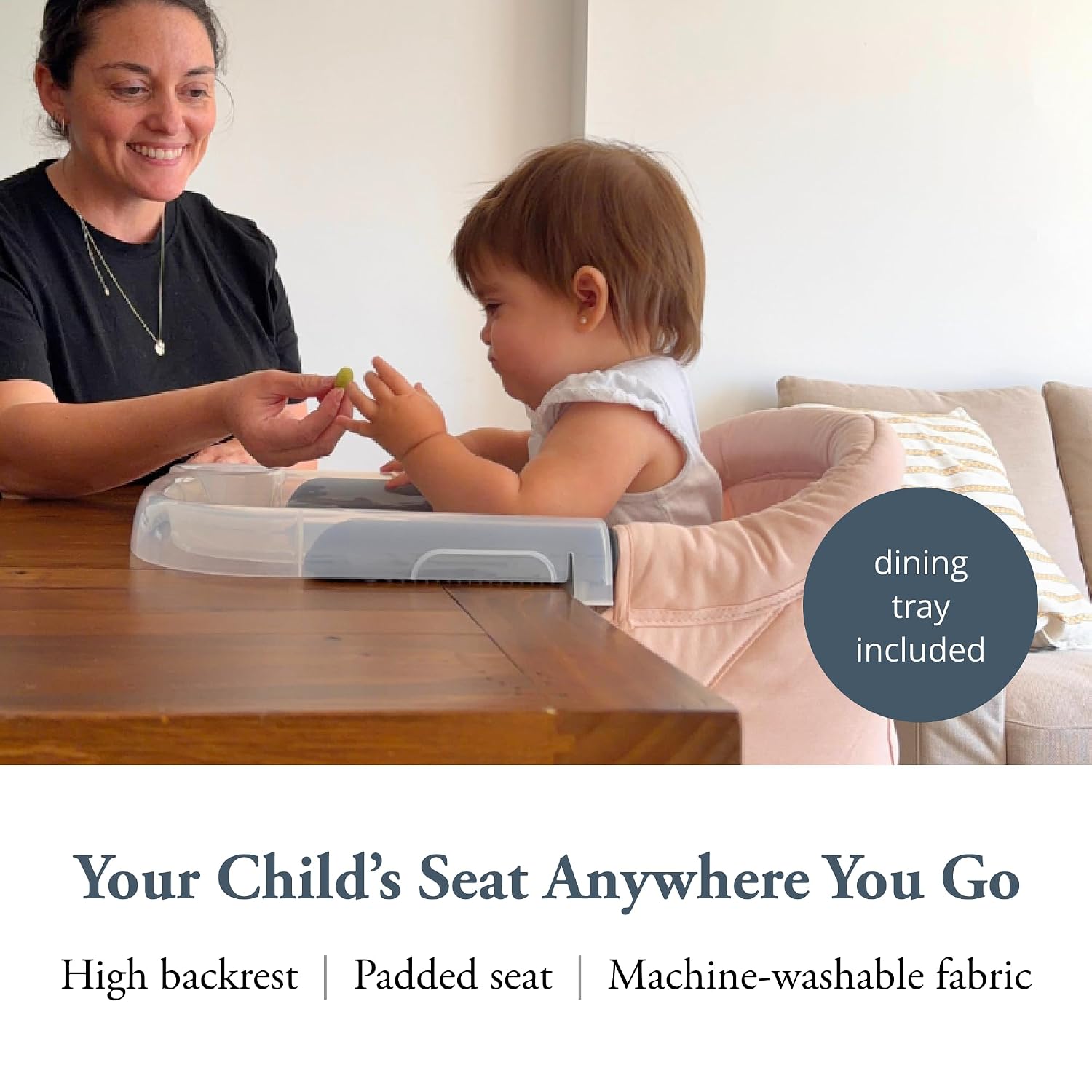 Inglesina Fast Table Chair - Powder Pink + Fast Dining Tray - Portable Baby High Chair for Babies & Toddlers up to 37 lbs - Fits Tables 0.8''-3.5'' Thick - Compact, Easy to Use - Travel Bag Included