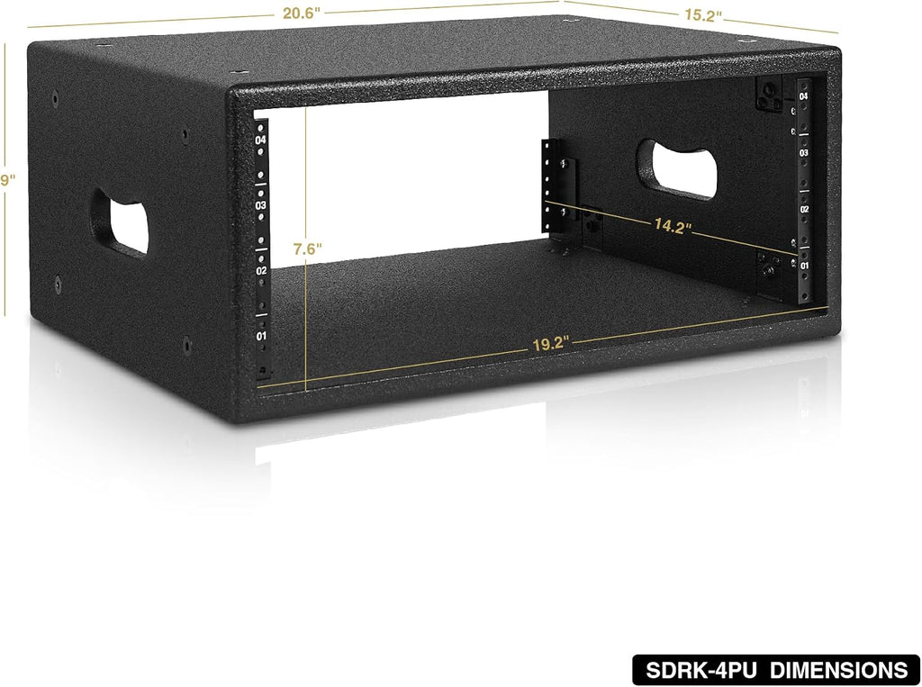 Sound Town 4U Studio Rack with 4-Space, Heavy-Duty 0.7' (18mm) Baltic Birch Plywood with Polyurea Coating, for Recording Room, Home Studio (SDRK-4PU)