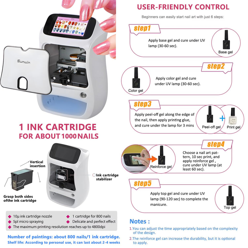 Electric Mini Nail Art Printer, 4800dpi APP Control Nail Printing, Automatically Recognize Nail Shape,Fast Drawing in 10S,for Girls' Home Nails,Weddings,Nail Art Studio