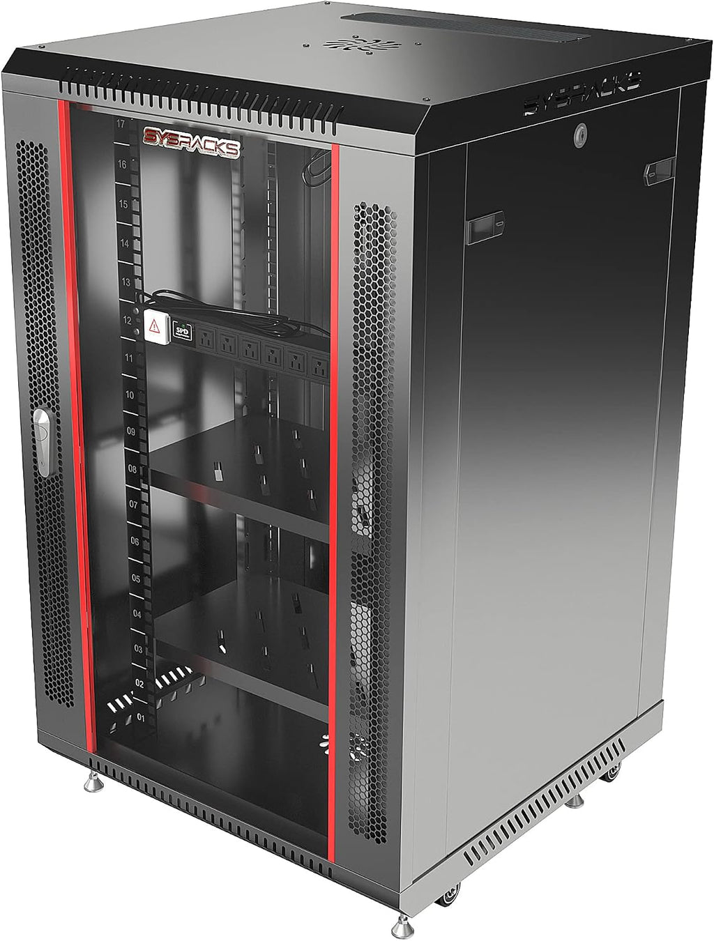 Sysracks 18U Wall Mount Av Server Network Rack 24 inch Deep Data Cabinet on Wheels - Cooling Fan - 2 Shelves - PDU - Casters - Dust Tight Cable Entries