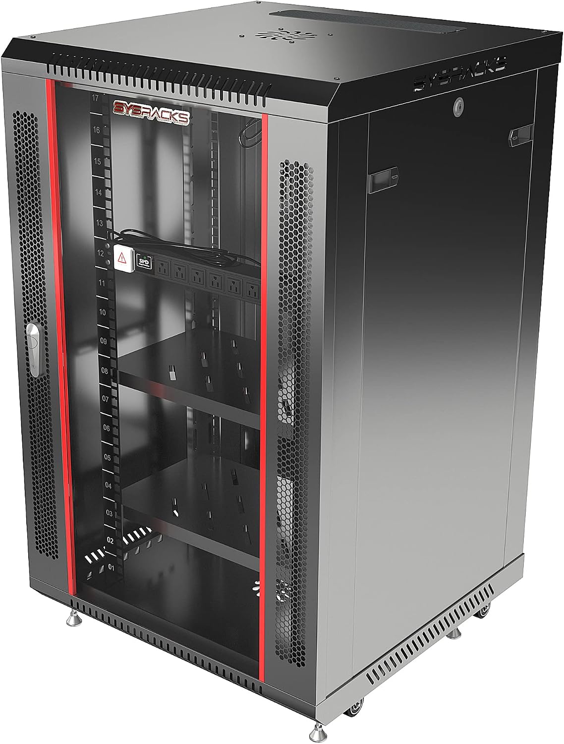18U Wall Mount Server Rack Cabinet, 19' Locking Network Rack, 24' Deep, Glass Door, with Fan, PDU and Shelf
