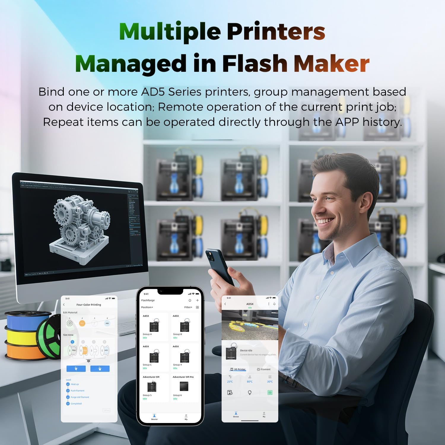 FLASHFORGE 3D Printer AD5X w/o Filament, IFS Multi-Color Printing, CoreXY 600mm/s High Speed & Precision, Auto Calibration & Vibration Compensation, 300℃ Direct Drive Extruder Unleash Your Creativity