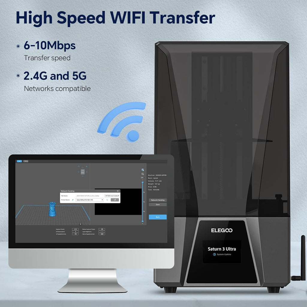 ELEGOO Saturn 3 Ultra 12K MSLA 3D Printer with 10' Monochrome LCD COB Refractive Light Source ACF Release Film WiFi Transfer Printing Size 218.88mm*122.88mm*260mm