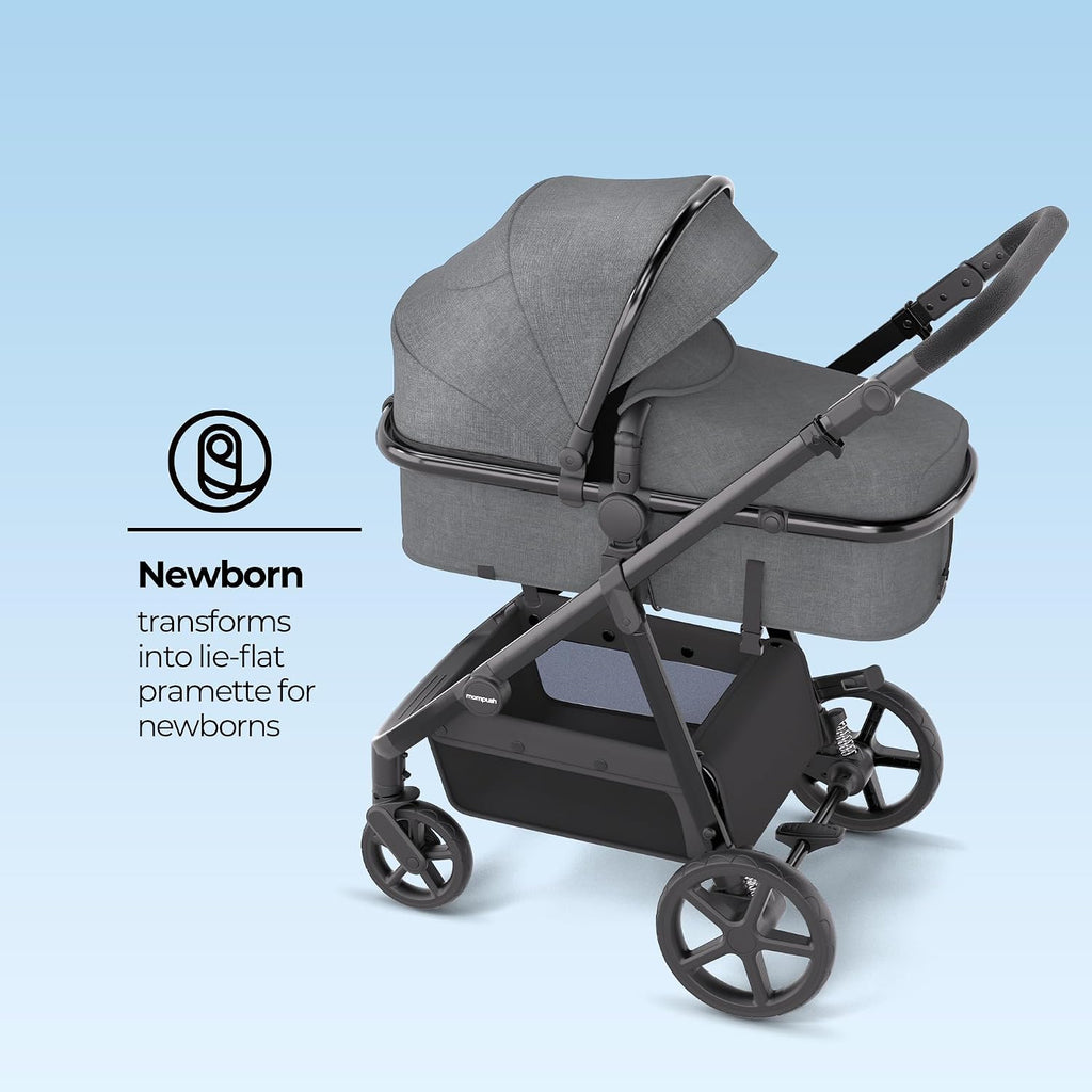 Mompush Meteor2 Baby Stroller 2-in-1 with Newborn Mode, Large Shock-Absorbing Wheels, Car Seat Adapter Included Full-Size Infant & Toddler Stroller for All-Terrain Family Outings