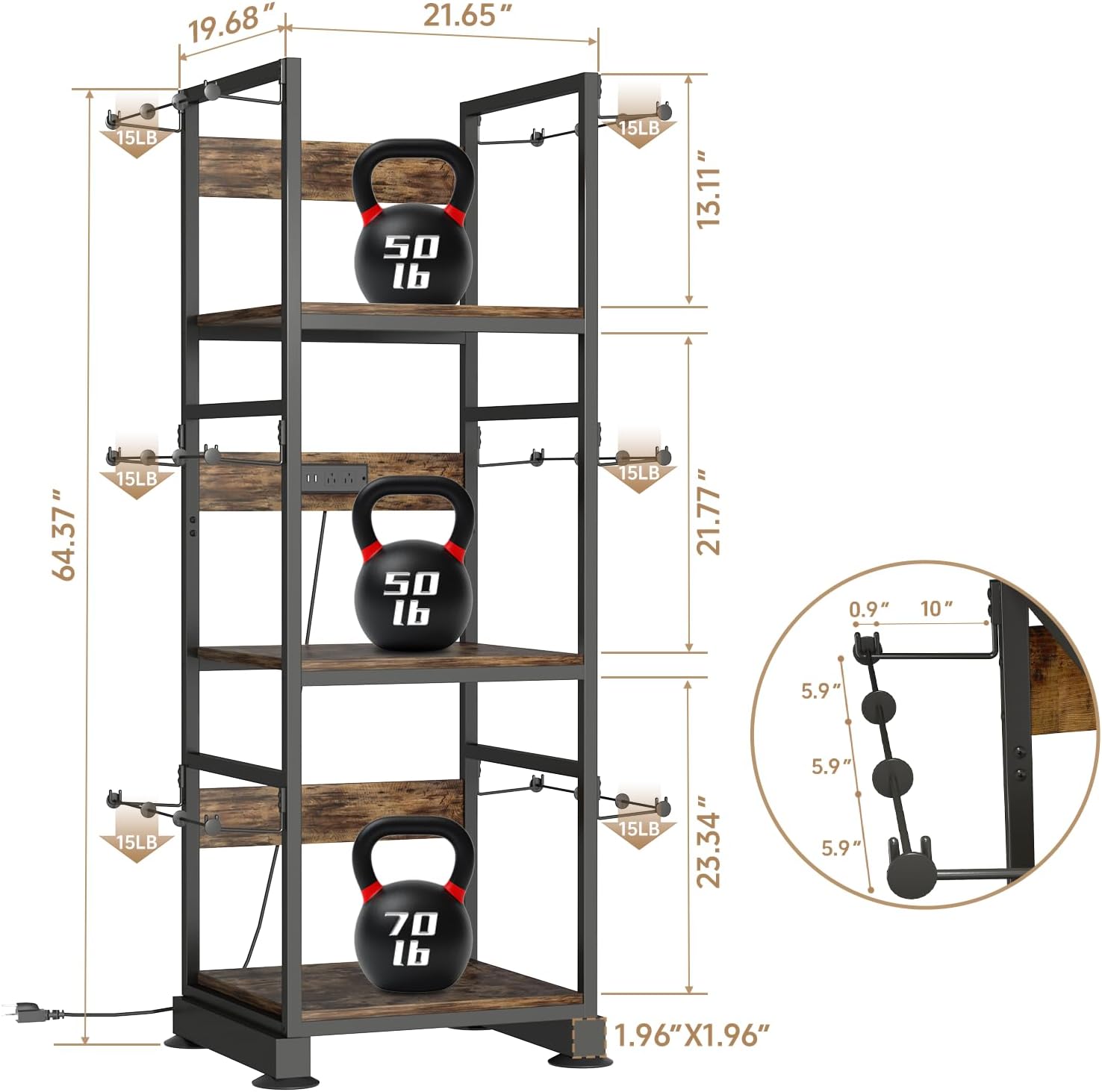 3D Printer Stand with Filament Storage,3D Printer Rack with Power Outlet,Heavy-Duty 3D Printer Storage Shelf for ABS/PLA/TPU Filament Spools,Perfect for 3D Printing Workshops, Retro Brown