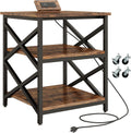 METYERRY Large Printer Stand with Power Outlet, with Height Adjustable Storage Shelf, 3 Tier Rolling Printer Cart with Industrial Wheels, 23.6 x 23.6 Inches Printer Table for Home Office, Rustic Brown