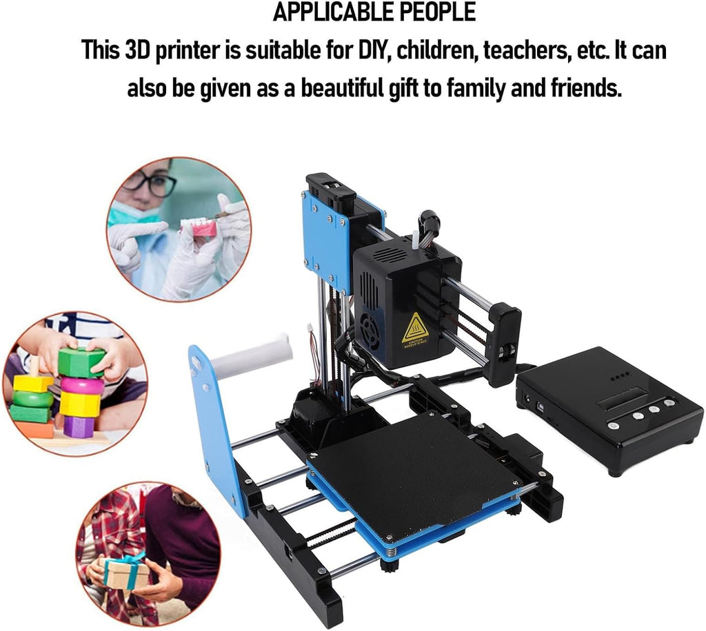 Small 3D Printer with Detachable Magnetic Platform, Open Frame, 230°C Direct Extruder, 1.75mm PLA Filament, for DIY Enthusiasts, Print Size 100x100x100mm (US)