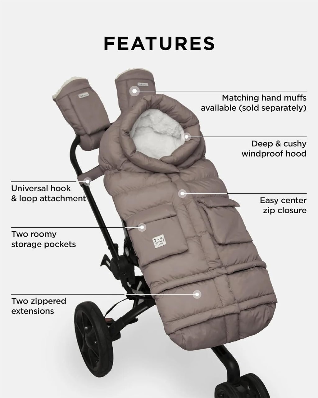 7AM Enfant Stroller Blanket 212 - Adjustable Baby Car Seat Zipped Blanket for Babies Winter, Unisex Multi Purpose Fleece Lined Warm Hooded Toddler Footmuff Water Repellent | (6M - 4T)