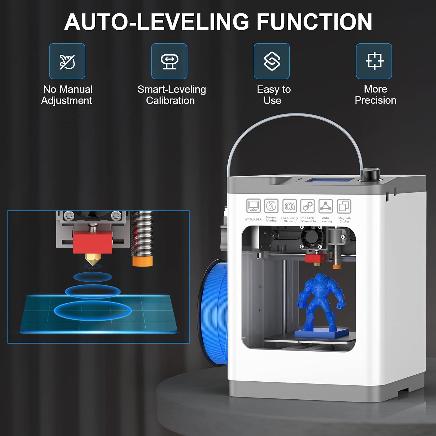 TINA2 Mini 3D Printer, HEPHI3D FDM 3D Printers for Beginners, Fully Assembled Auto Leveling 3D Printer for Kids, Resume Printing Function, Fully Open Source, Removable Flexible Magnetic Build Plate