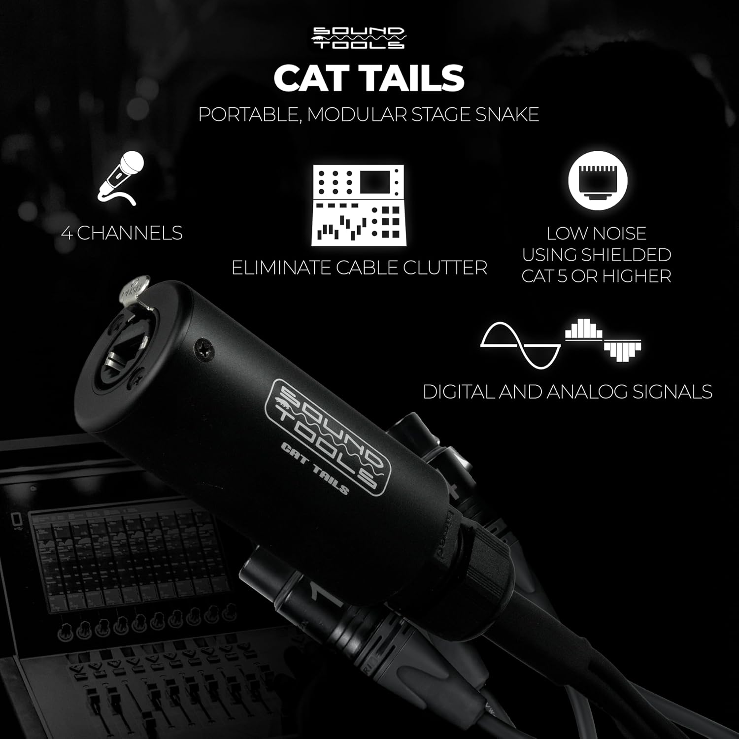 Sound Tools CAT Tails Female – 4 Channel XLR to RJ45 Adapter – Analog Audio Over CAT5e/6/7 – Neutrik Connectors – Mogami AES3 Grade Cable – Durable Aluminum Housing for Stage, Studio & Live Sound