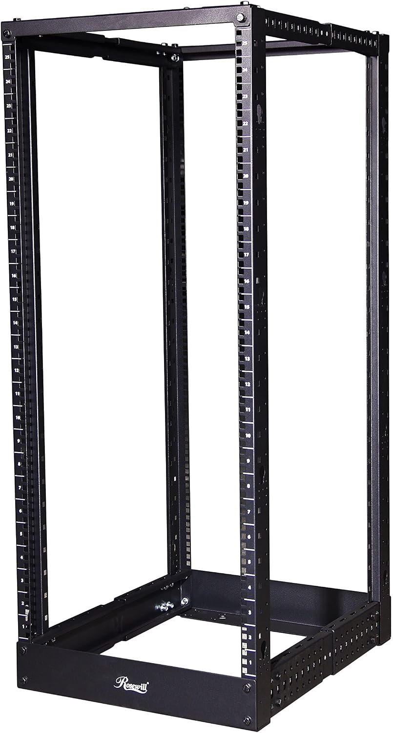 Rosewill 25U Open Frame Server Rack, 4-Post Network Server Rack, Adjustable Depth Frame Rack, Heavy Load Rack for Computer/Data/AV/IT Equipment/Network Equipment