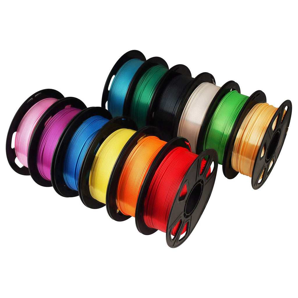 MIKA3D 12 in 1 Bright Shine 3D Printer Silk PLA Filament Bundle, Most Popular Colors Pack, 1.75mm 500g per Spool, 12 Spools Pack, Total 6kgs Material with One Bottle of 3D Printer Stick
