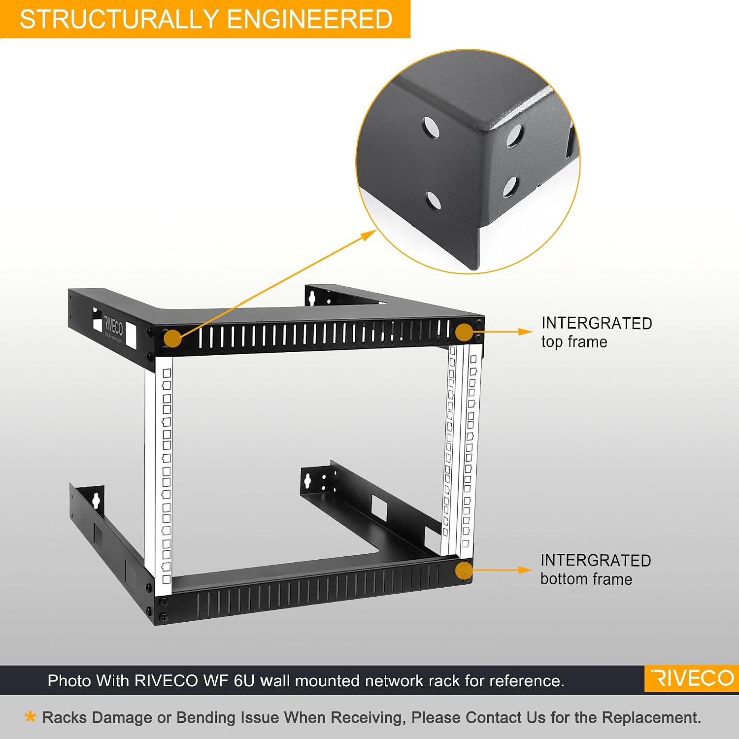 RIVECO 18U 19' Wall Mount Server Rack – 17.7' Deep 2 Post Open Frame Cabinet Easy Assembly Firm Constructed Shelf for Internet/Network/AV/Data Home Equipment/Patch Panel Heavy Duty Light Weight Black