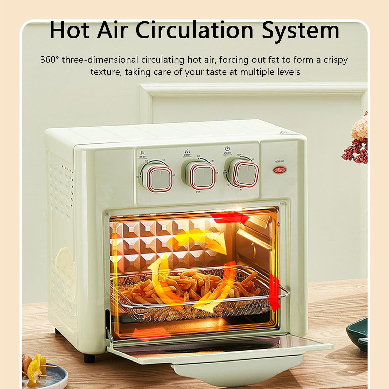 Household Multi-function Oven, 18L Electric Air Fryer Oven with 3 Mechanical Knob, 100-210℃ Air Fryer Toaster Oven Combo with Temperature Control & Timer, 360° Hot Air Circulation green