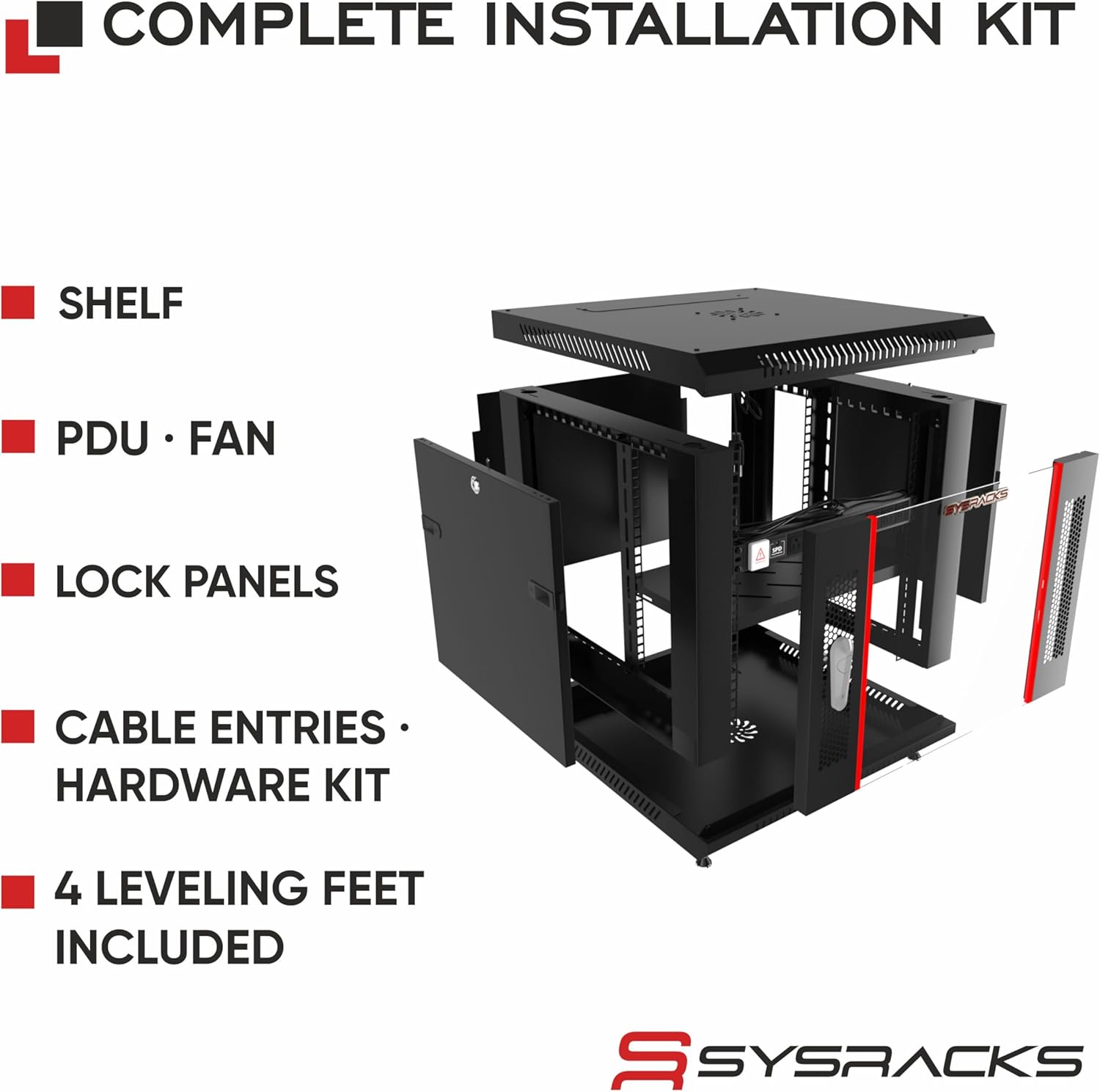 9U Wall Mount Server Rack Cabinet 24' Deep, 19' Network & AV Enclosure for Home Lab with Fan, PDU, 1 Shelf, Locking Glass Door