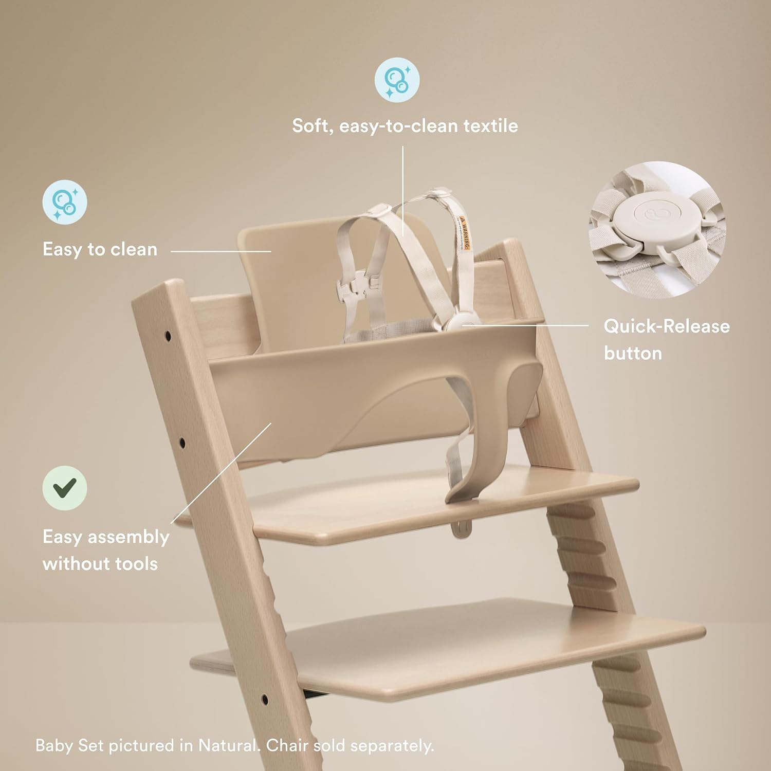 Stokke Tripp Trapp Baby Set 2, Storm Grey - Ages 6-36 Months - Convert The Tripp Trapp Chair into a Comfortable High Chair - Includes Stokke Harness 2