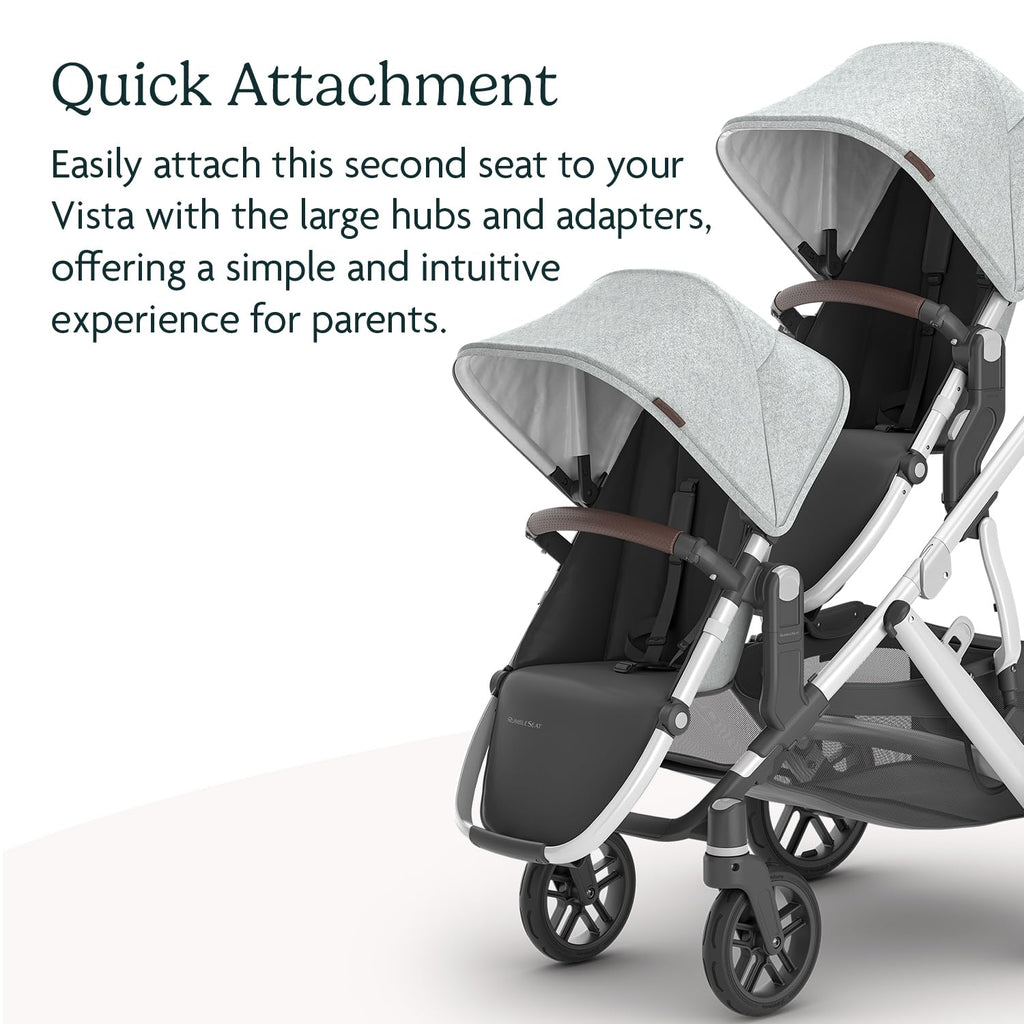 UPPAbaby RumbleSeat V2+ Second Lower Seat/Compatible with Vista V2 and Vista V3 / Adapters, Bumper Bar, Bug Shield Included/Stella (Grey Brushed Mélange/Silver Frame/Chestnut Leather)