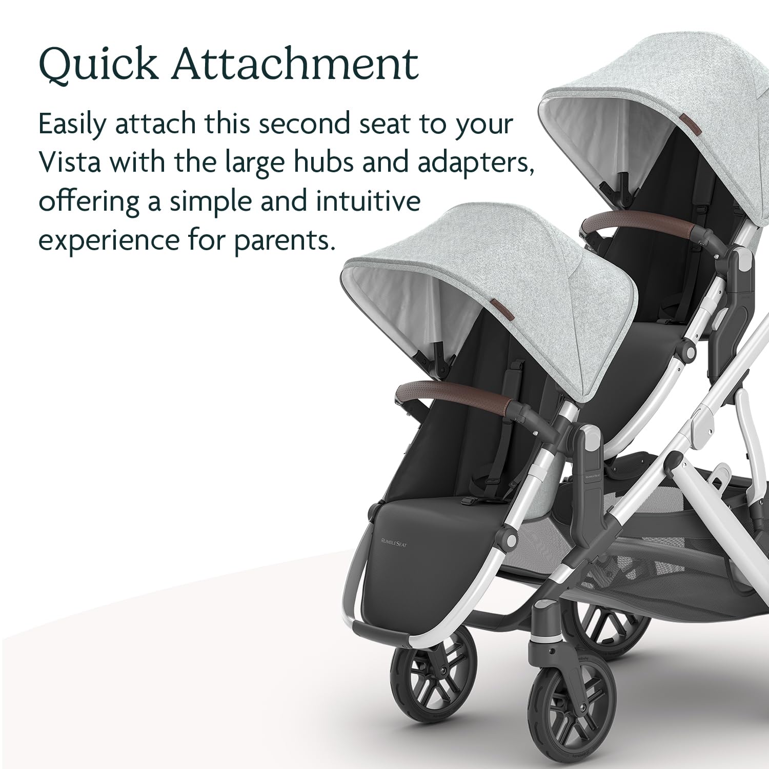 UPPAbaby RumbleSeat V2+ Second Lower Seat/Compatible with Vista V2 and Vista V3 / Adapters, Bumper Bar, Bug Shield Included/Stella (Grey Brushed Mélange/Silver Frame/Chestnut Leather)