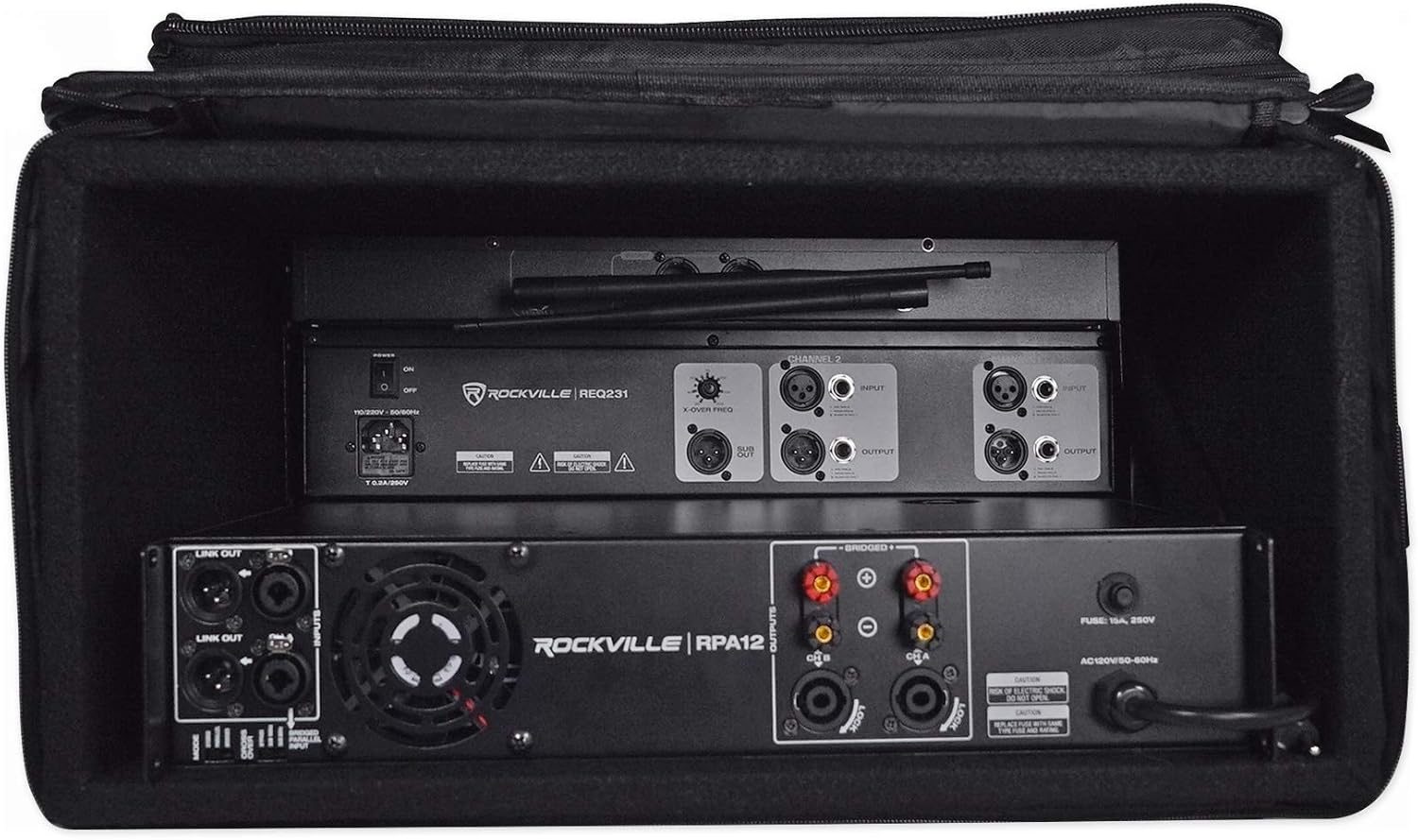 Rockville RRB55 5U Rack Bag Double-Sided Case, 16' Depth, Shoulder Strap, Zippered Pockets, Lightweight, Durable Nylon, for DJs and Live Sound Professionals
