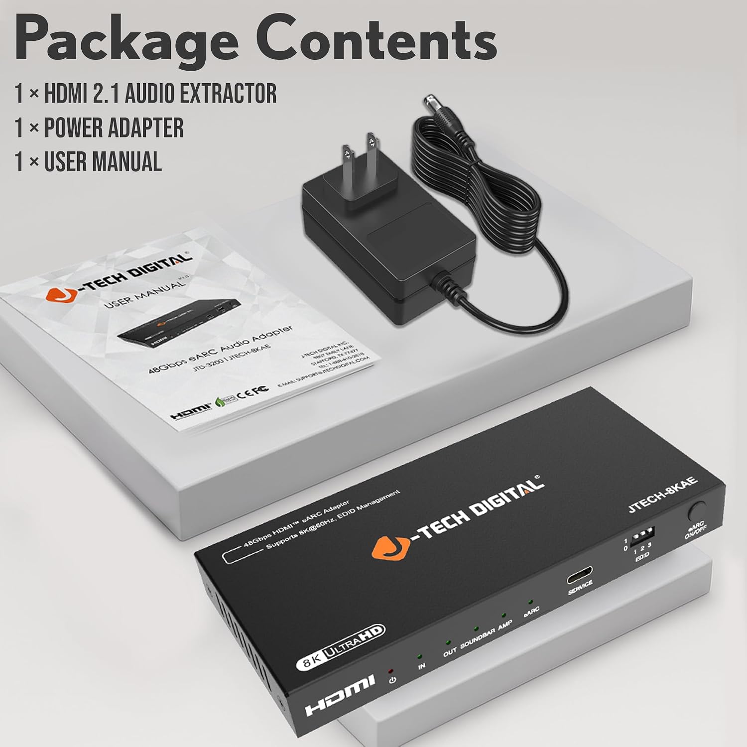 J-Tech Digital 8K HDMI Audio Extractor with eARC ARC 8K 60Hz 4K 120Hz, HDMI to Optical L/R Converter Adapter, HDCP 2.3 HDR CEC EDID [JTECH-8KAE]