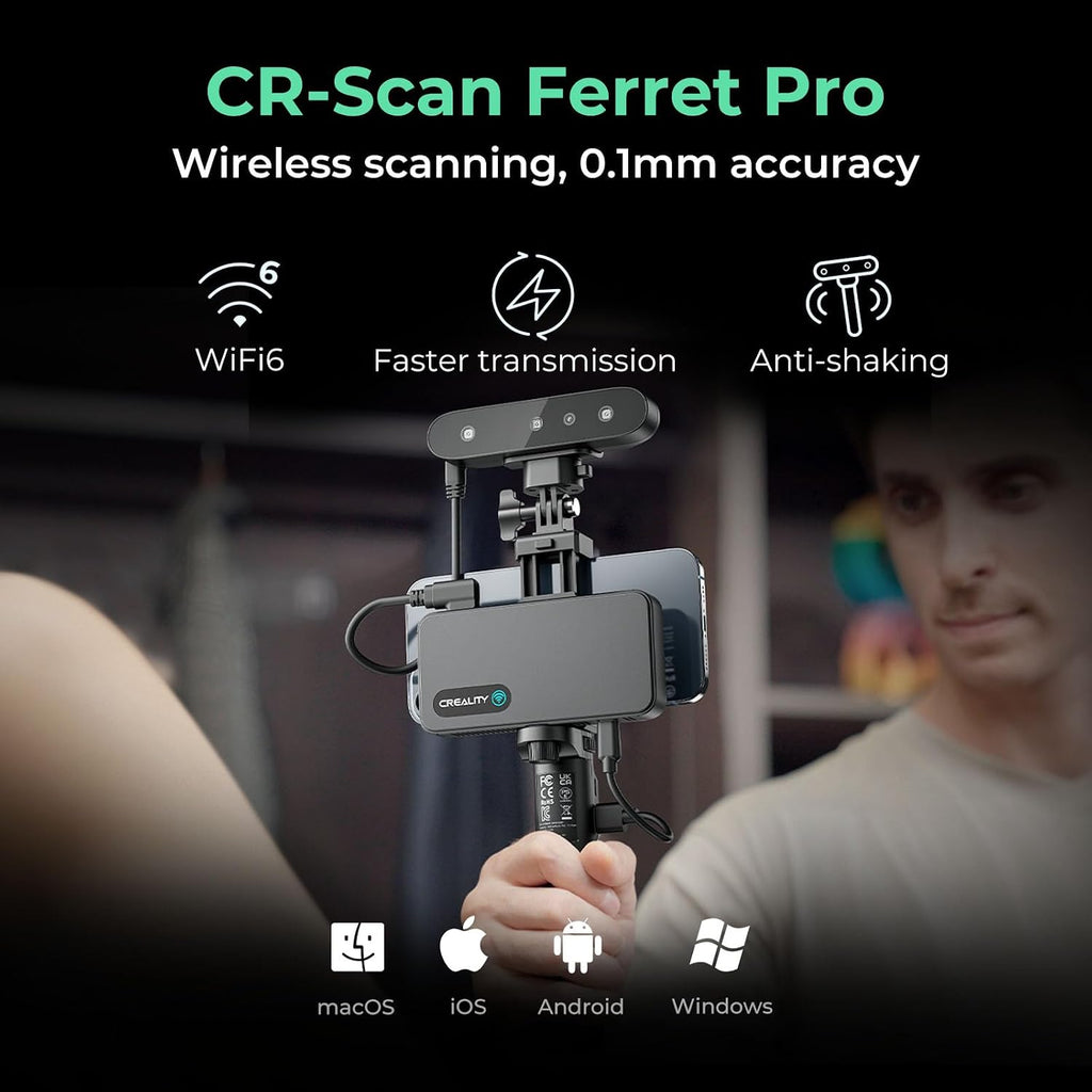 Creality 3D Scanner CR-Scan Ferret Pro for 3D Printing, Upgrade Handheld Scanner with Wireless Scanning Anti-Shake Tracking, Fast Full-Color Scan, 0.1mm Accuracy for iOS/Android Phone PC Win 10/11