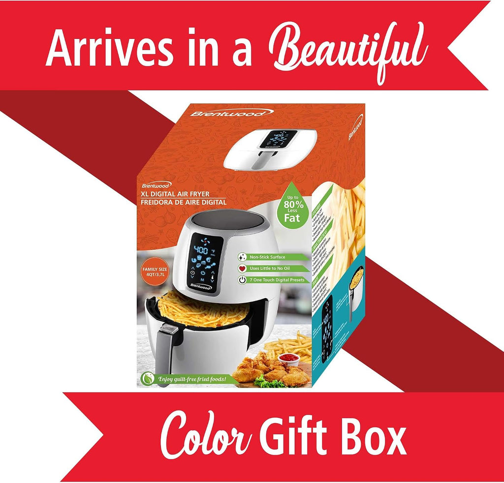 Brentwood Large Electric Digital Air Fryer, Timer & Temp. Control (4-Quart, White)