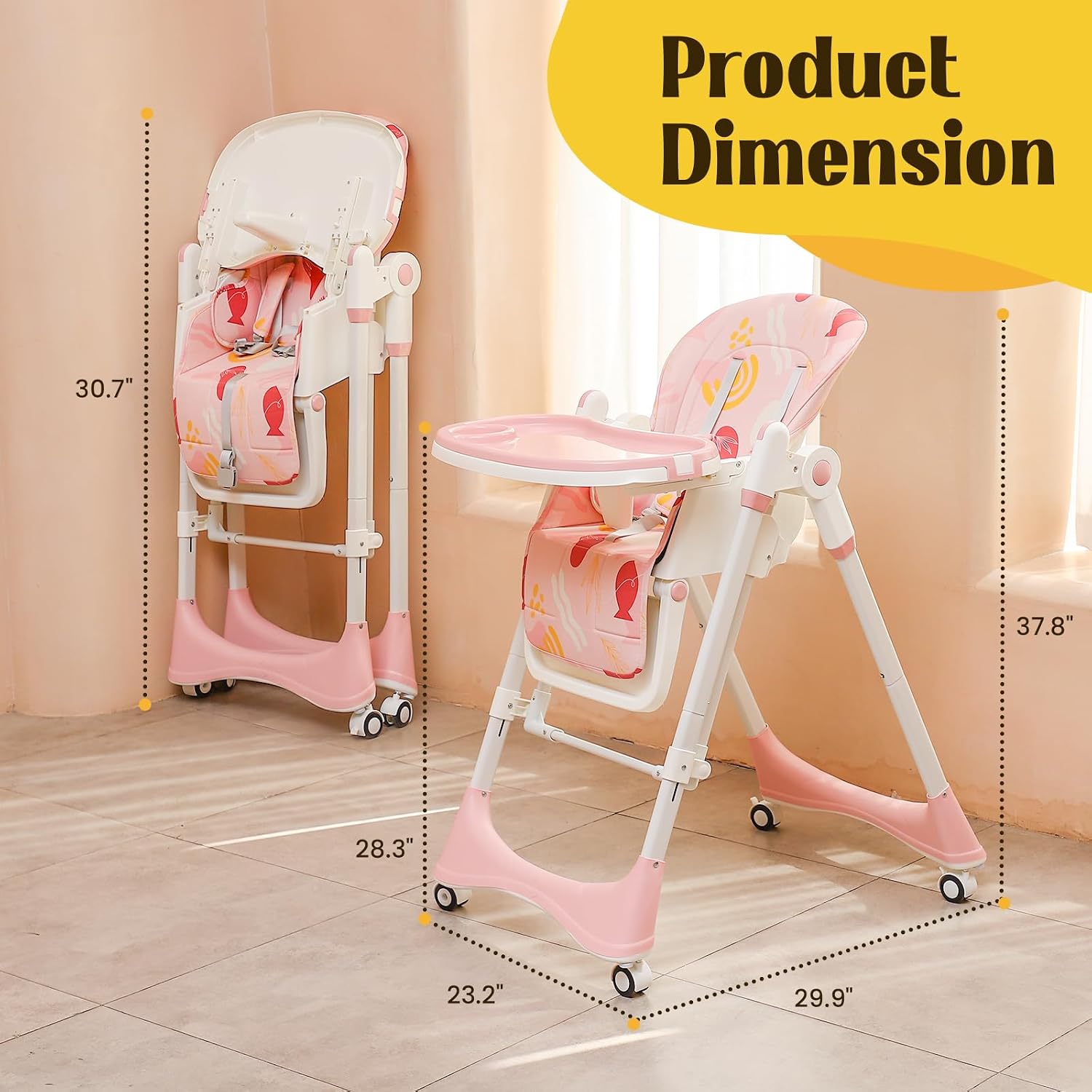 6-in-1 Convertible High Chair with Rocker | Baby High Chair for Newborn to Toddler (0-3 Years) | Adjustable, Foldable & Easy-Clean with Dishwasher Safe Tray & Tool-Free Assembly, Floral Dust Pink