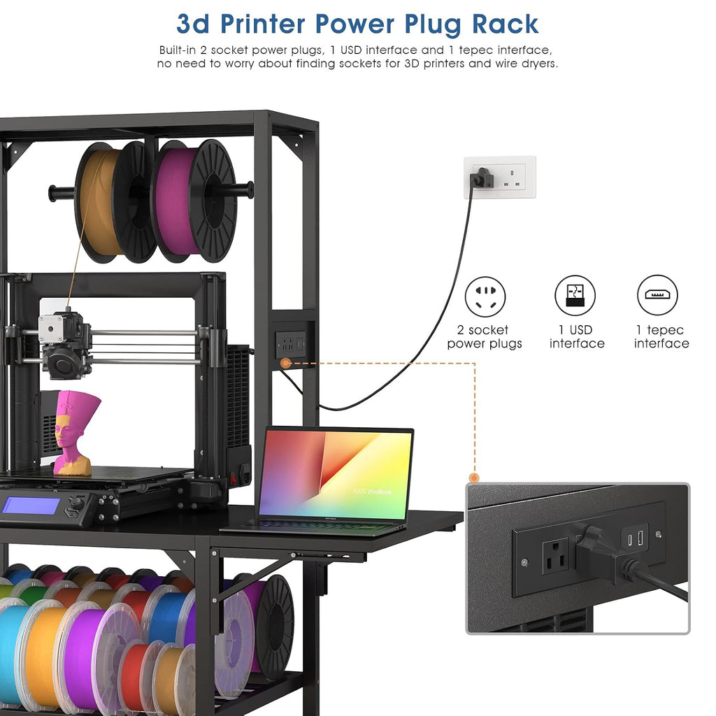 Runboll 3D Printer Stand, Heavy Duty 3D Printer Table Stand with Filament Storage Rack, T-Shaped Spools Holder Rack with Wheels,3D Printer Workbench for 3D Printing Studio, Home Office Workshop
