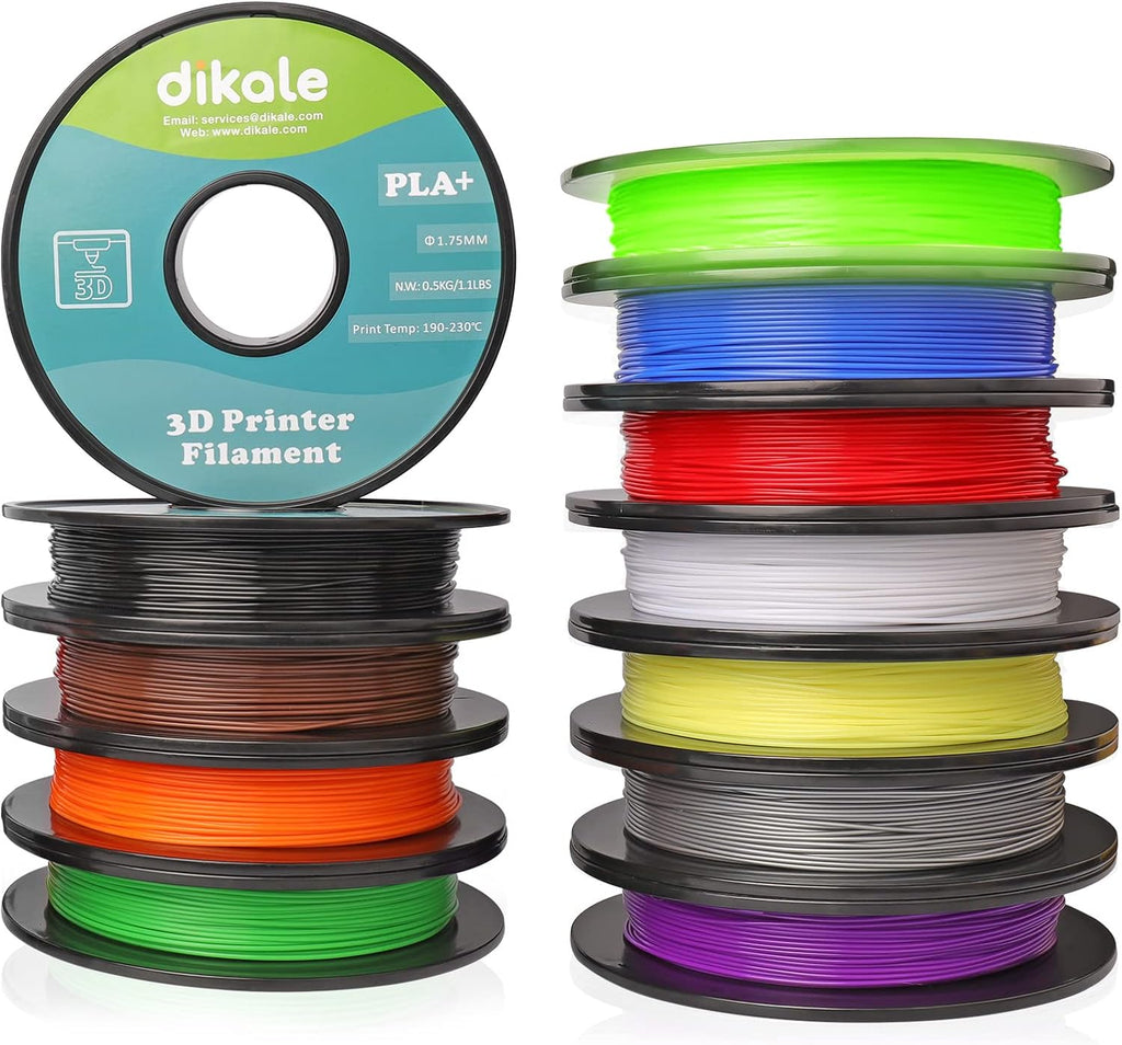 PLA Pro 3D Printer Filament Packs 1.75mm, dikale 12 Packs Assorted Colors, Neatly Wound 500g(1.1lbs) per Spool Refills PLA+, in Total 6KG Bundles, Fit for FDM Ender 3 3D Printer etc