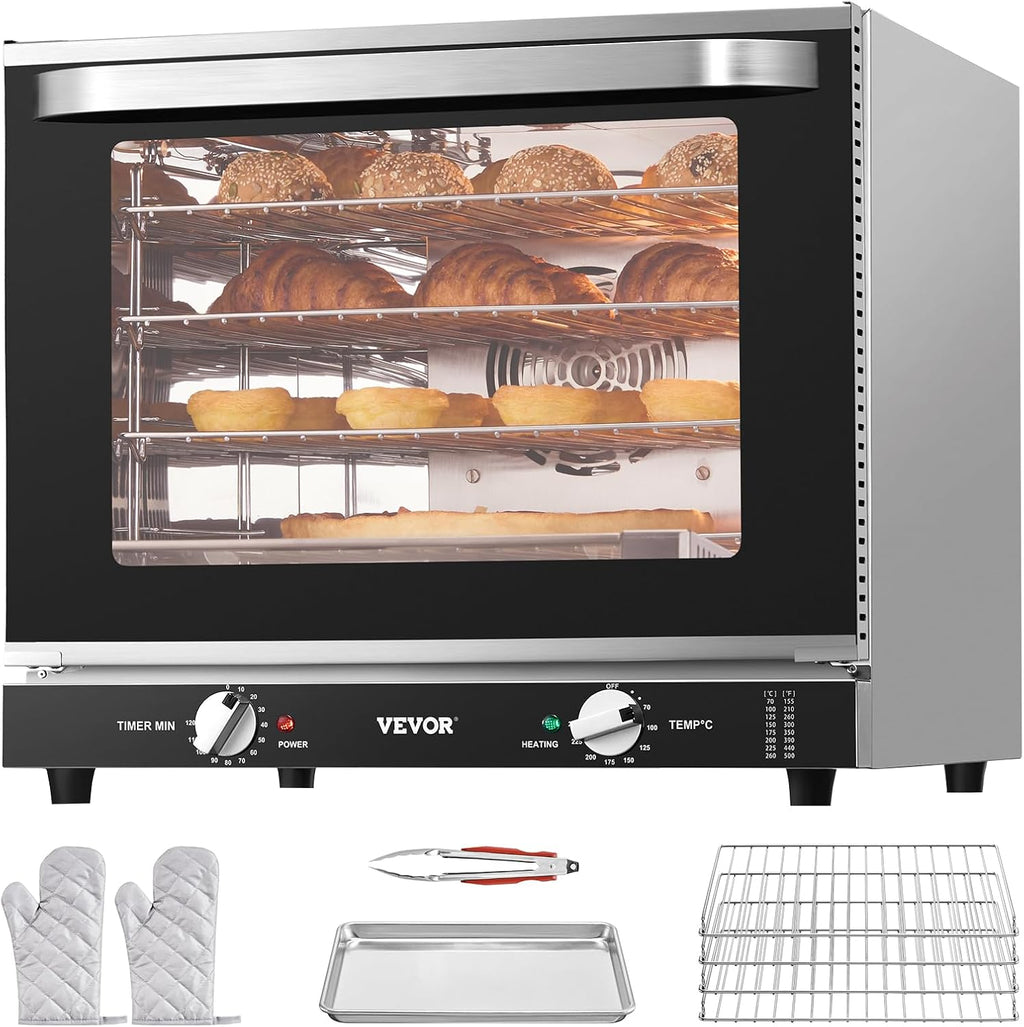 VEVOR Commercial Countertop Oven, 66L 4-Tier Toaster Ovens with Tempered Glass Door, Wire Racks & Tray, 2800W Stainless Steel Baking Ovens for Restaurant Bakery (AC208~240V,60Hz, 6-20P Plug & Outlet)